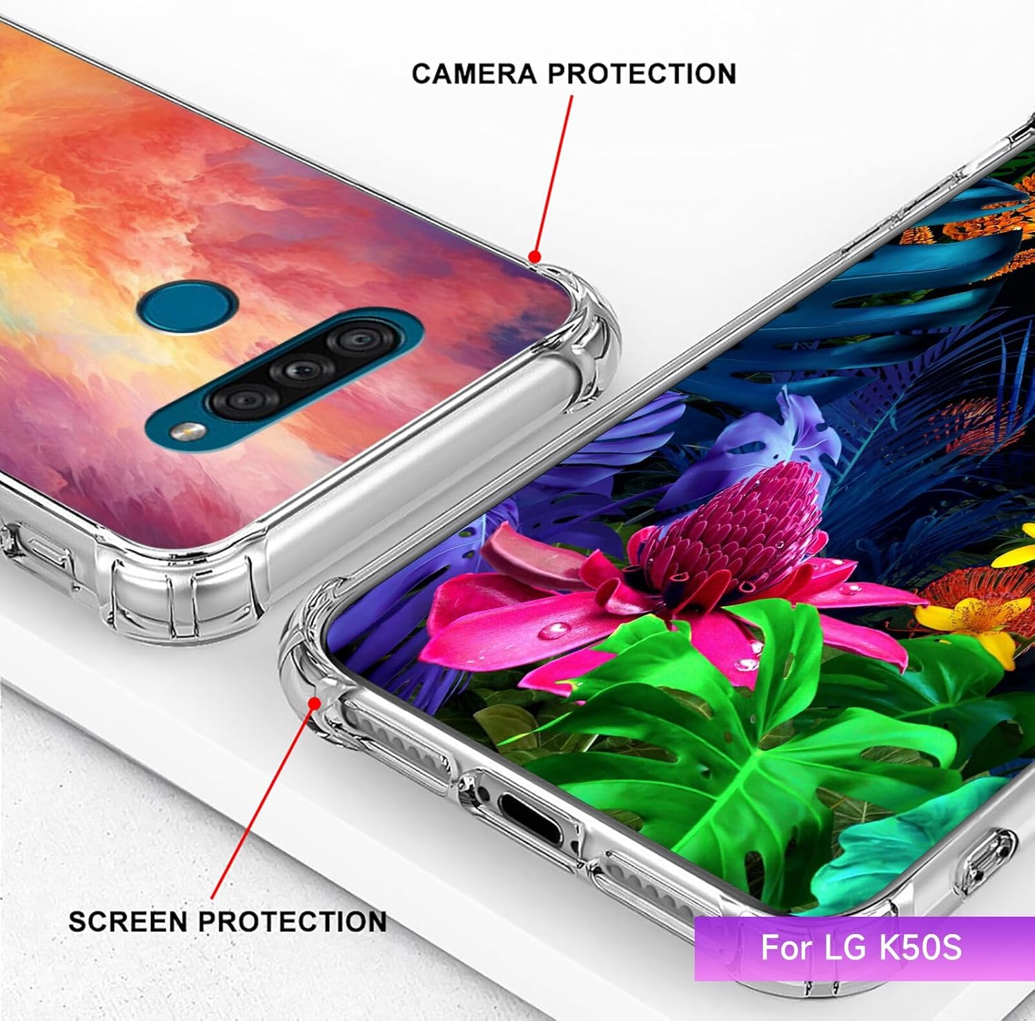 DAFEI Funda transparente para LG K50S con estampado Rainbow Cloud-aa165 con bolsa de aire transparente de cuatro esquinas reforzada antiarañazos y a