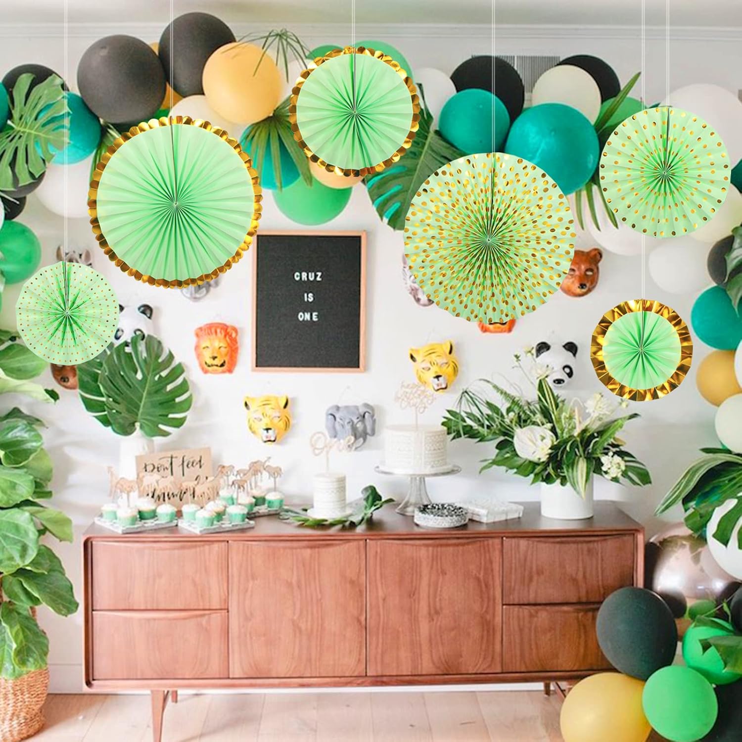 ADLKGG Abanicos de papel colgantes verdes con patrón redondo, guirnaldas de papel para decoraciones de fiesta para graduación, baby shower,