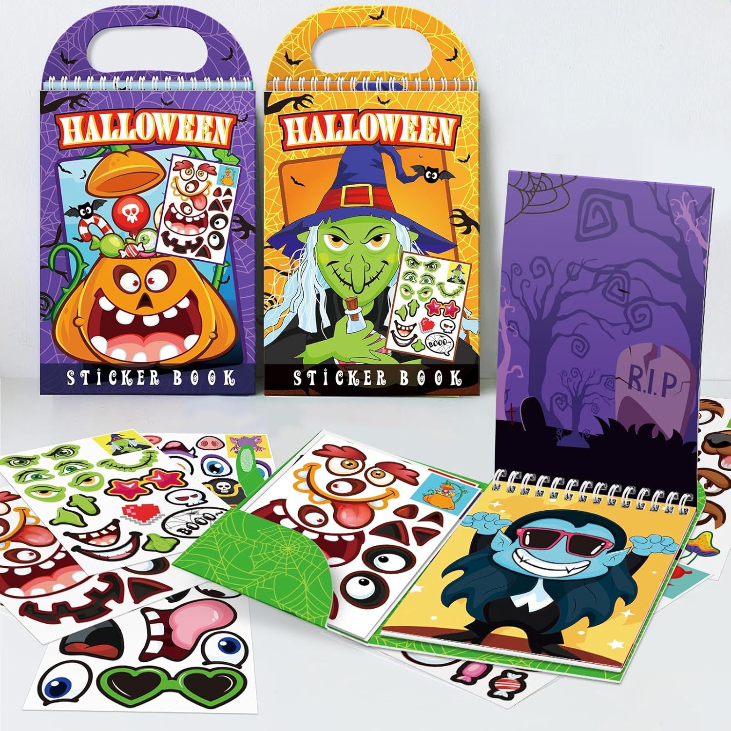 Paquete de 3 libros de calcomanías de Halloween, juguetes de Halloween para niños de 4 a 8 años (30 escenas)