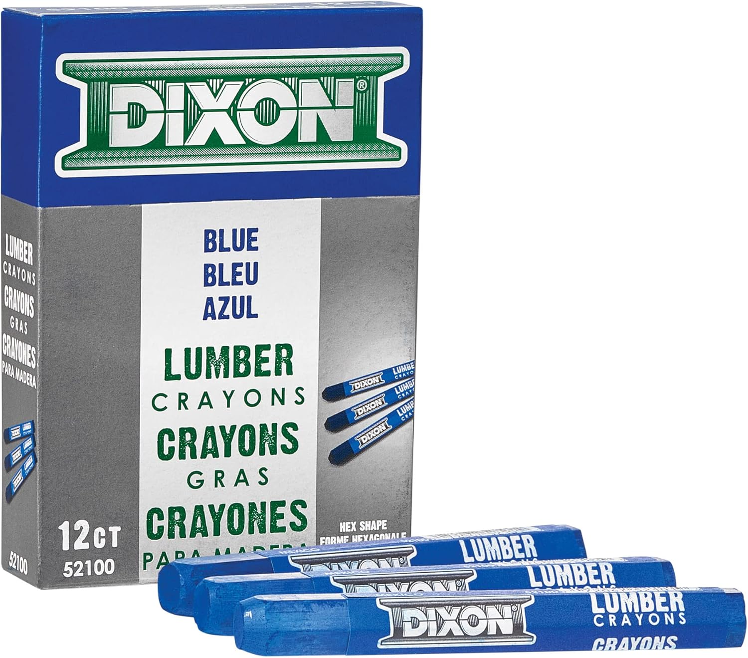 Dixon Crayones industriales de madera, azul, 12 unidades