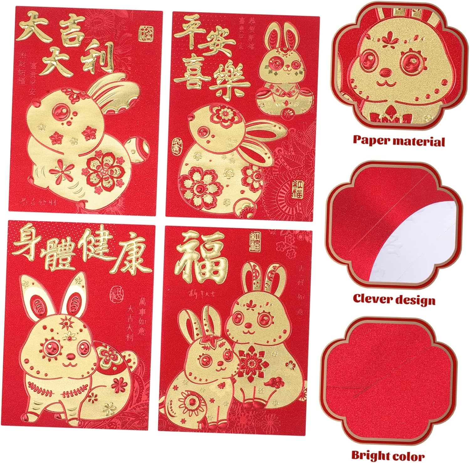 STOBOK 180 Pcs Year of The Rabbit Red Envelope Wedding Envelope Lunar Year Hong Bao Good Fortune Envelope Chinese Hongbao Rabbit Year Envelope