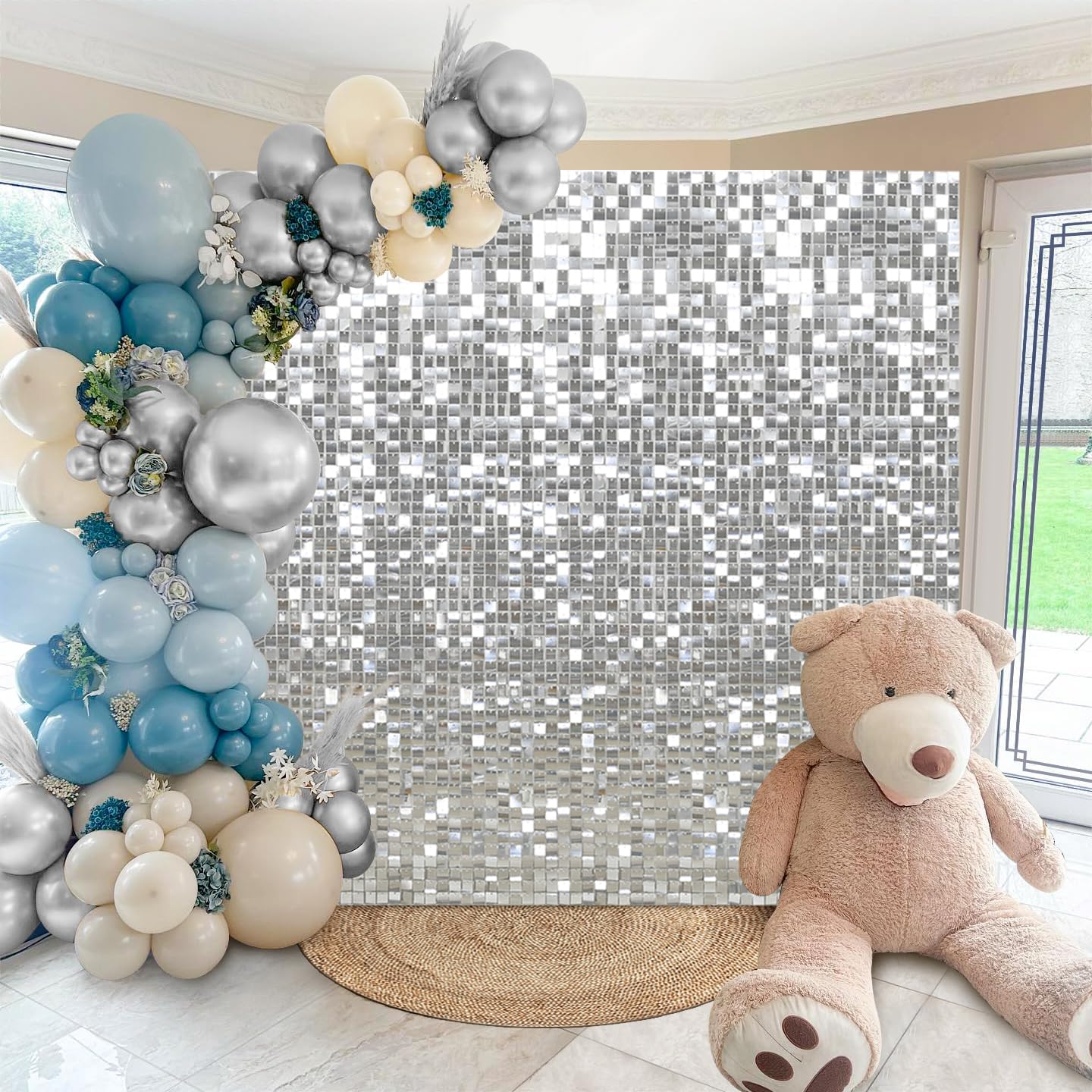 Telón de fondo de pared brillante, 36 paneles, color plateado, con lentejuelas, para decoración de bodas, despedidas de soltera, cumpleaños