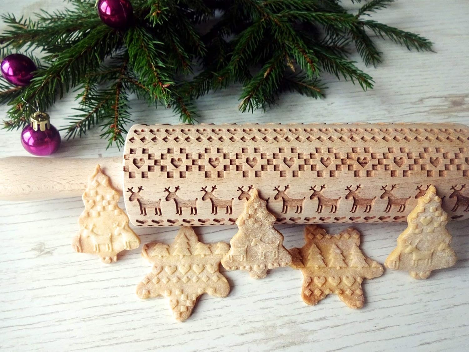 SCANDINAVIAN CHRISTMAS EMBOSSING ROLLING PIN for GINGERBREAD COOKIES DECORATING ROLLER GIFT for FRIEND MOTHER