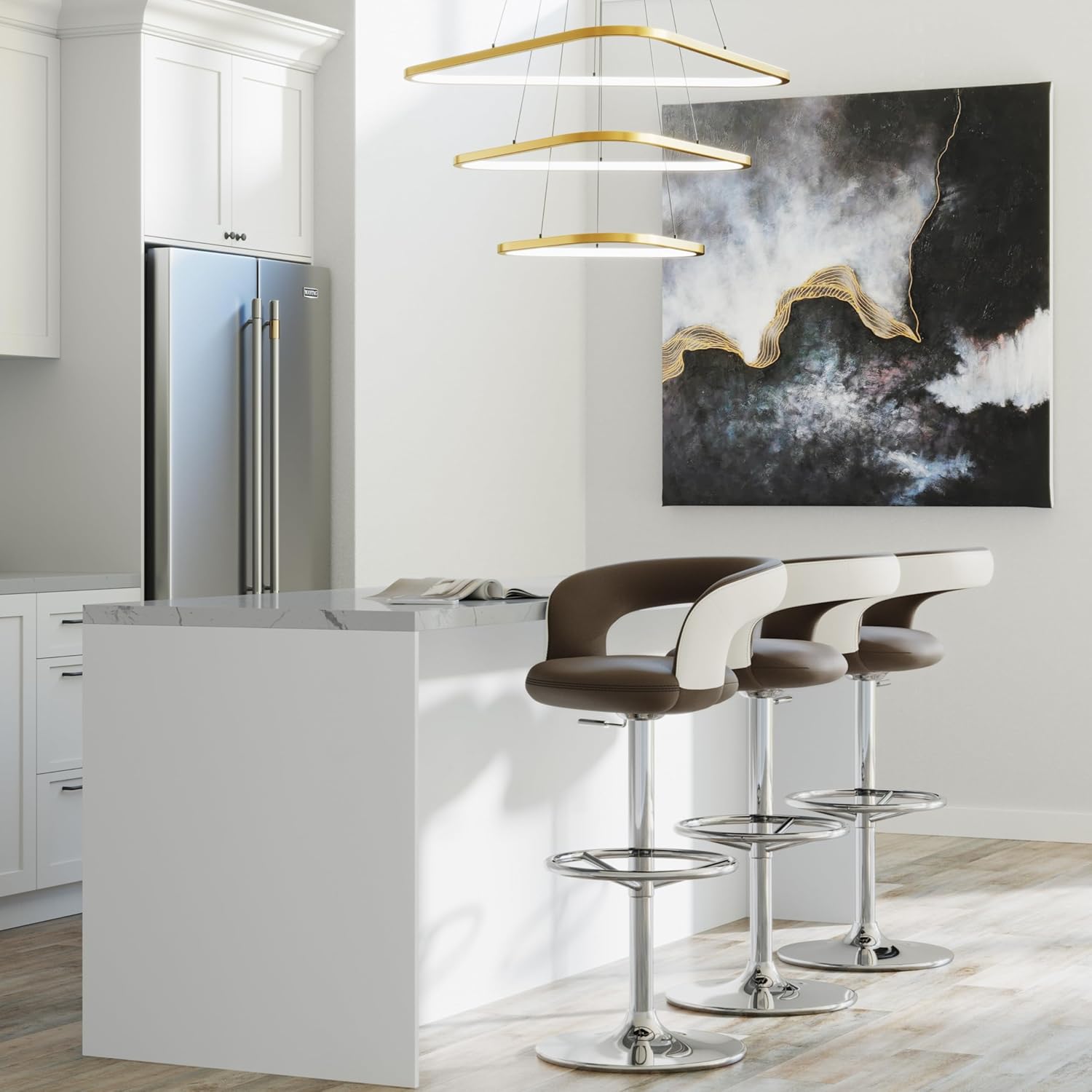 Zuri Furniture Asiento marrón con respaldo crema Monza ajustable altura giratoria sin brazos taburete de bar