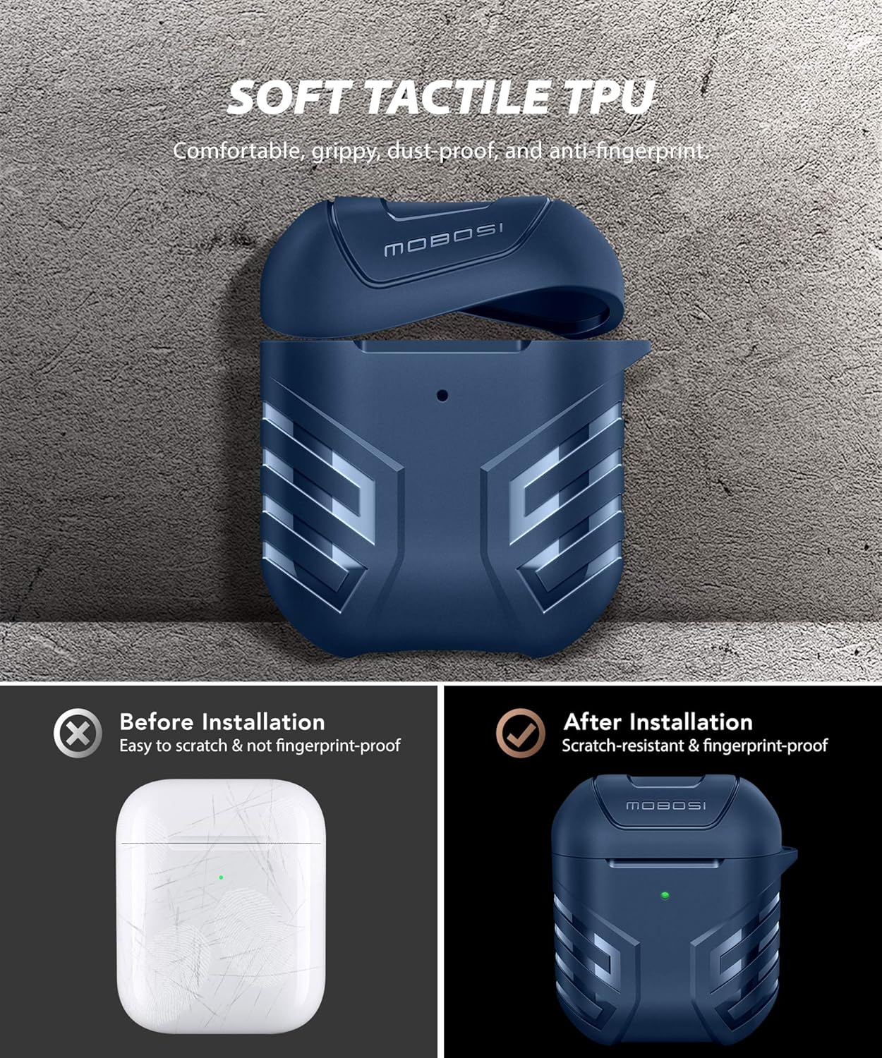 MOBOSI Vanguard Armor Series Funda para AirPods diseñada para AirPods 2 y 1, funda protectora de cuerpo completo para AirPod militar con llavero