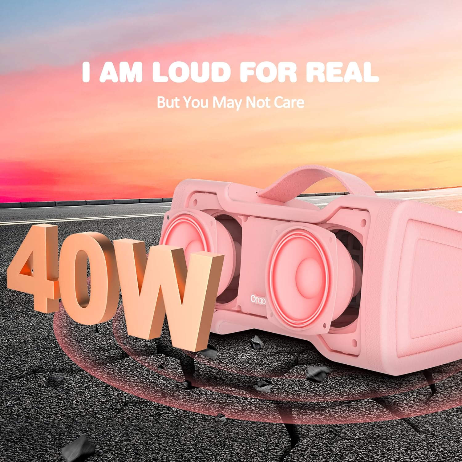 Oraolo Altavoz rosa Bluetooth más fuerte 40W altavoz portátil inalámbrico gran sonido estéreo, IPX6 impermeable, soporta entrada USBAUX, micrófono