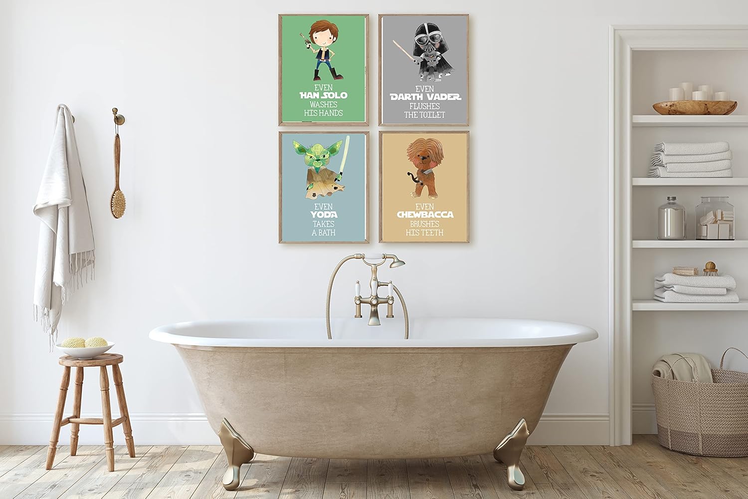 Silly Goose Gifts Even In A Galaxy Far Far Away  Se cepillan los dientes tomar un baño, lavarse las manos para la decoración de pared del baño