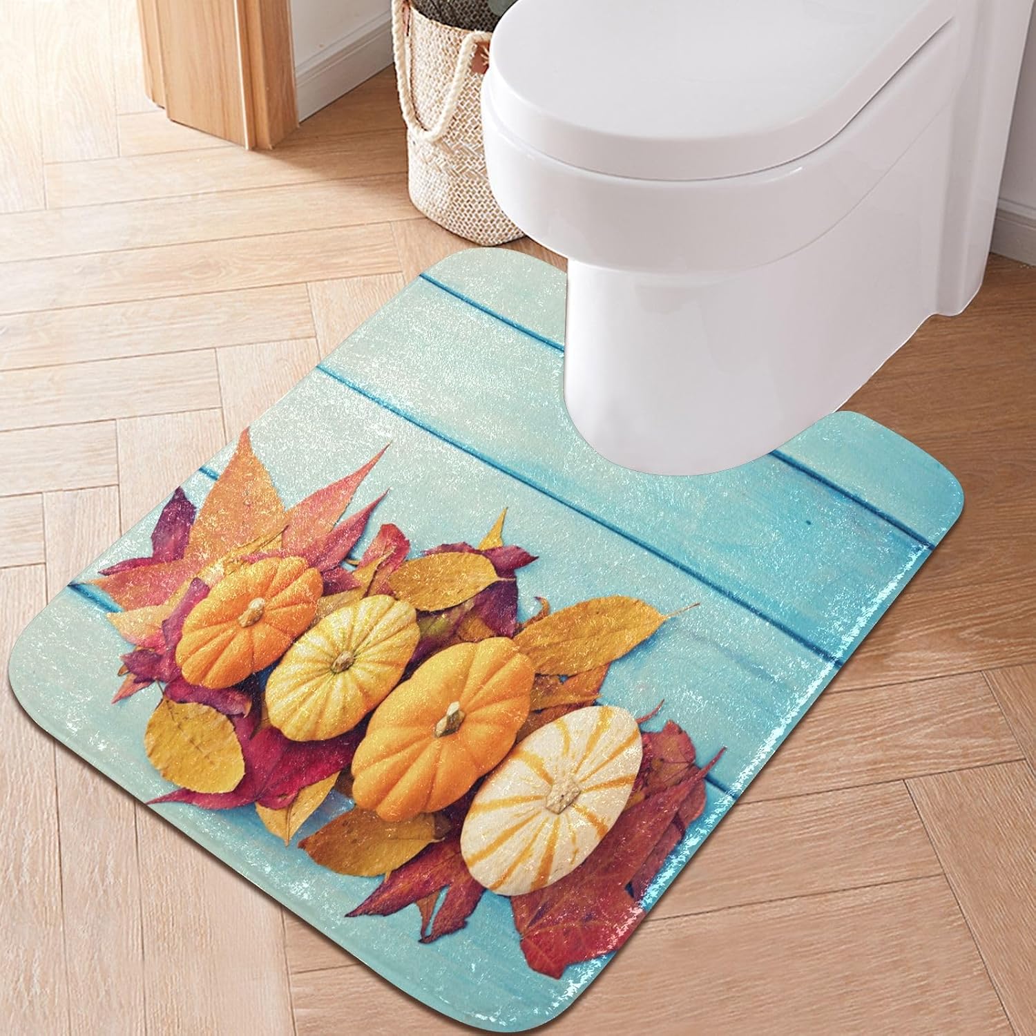 Bathroom Rugs Sets 2 Piece 24×16+24×20 Inch,Soft U-Shaped Contour Toilet Rug Pumpkin Maple Leaf Non-Slip Absorbent Bath Floor Mat Carpet Set Water