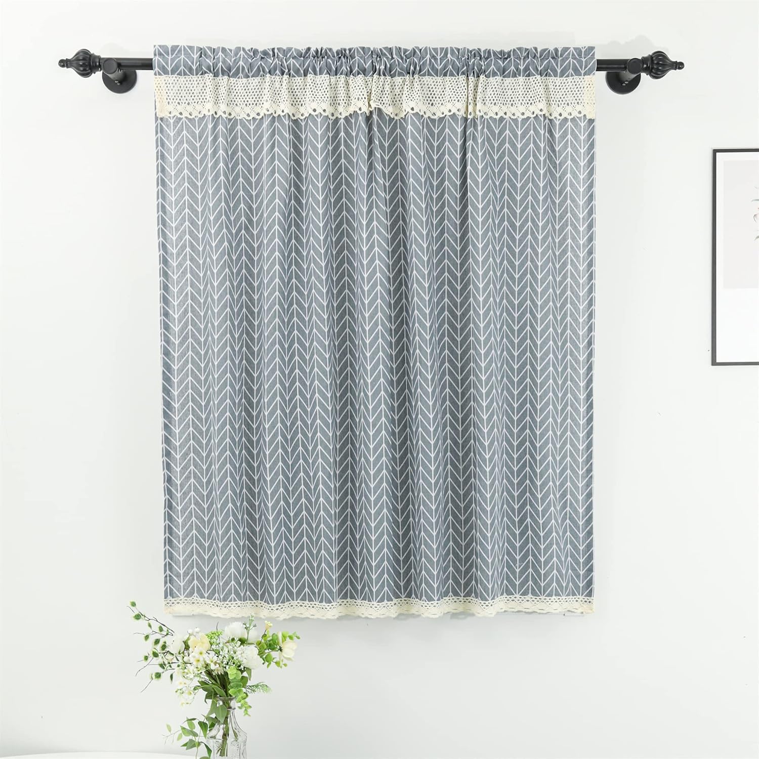 Moslovstar Cortina de lino y algodón de 27.5 pulgadas de largo, elegante cortina corta de encaje con flechas blancas para tratamiento de ventana de