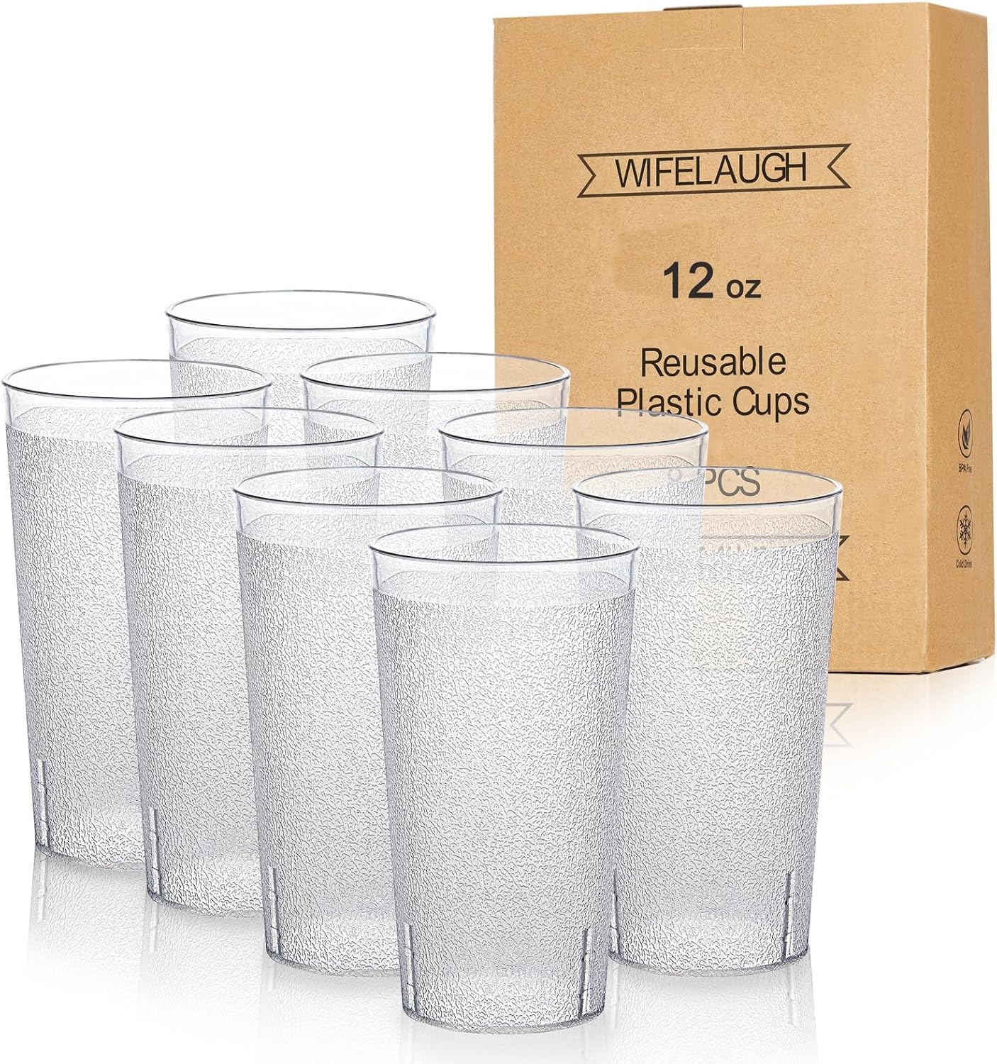 Vasos de plástico reutilizables, vasos de plástico para beber, juego de 8, vasos de plástico transparente para cocina, tazas apilables sin BPA para