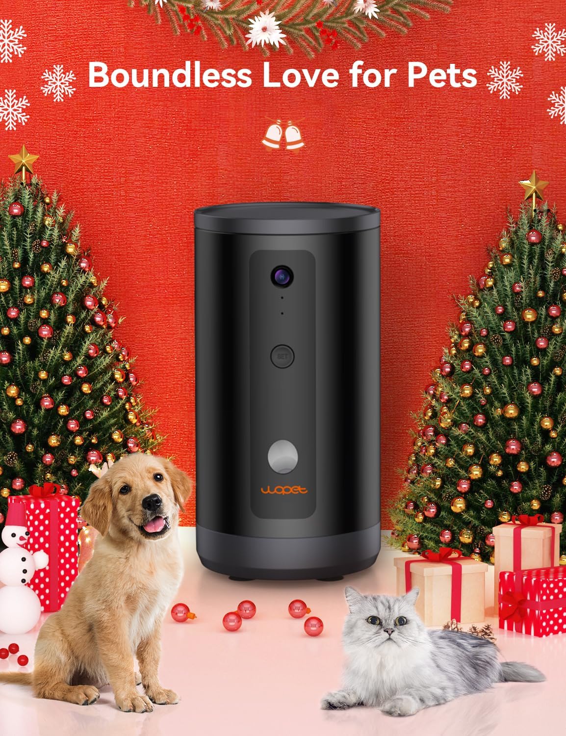 WOPET Cámara para perros de 300 con dispensador de golosinas, Nuevo 2024 Cámara WiFi 5G para mascotas para gatos y perros, 1080P HD con visión
