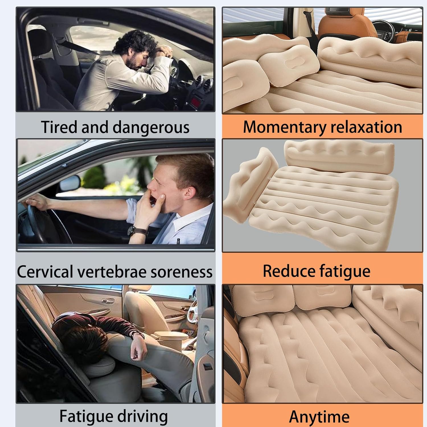 Colchón de aire para SUV, cojín de cama de campamento, almohada inflable en forma de corona, cama de aire gruesa para auto con bomba de aire,