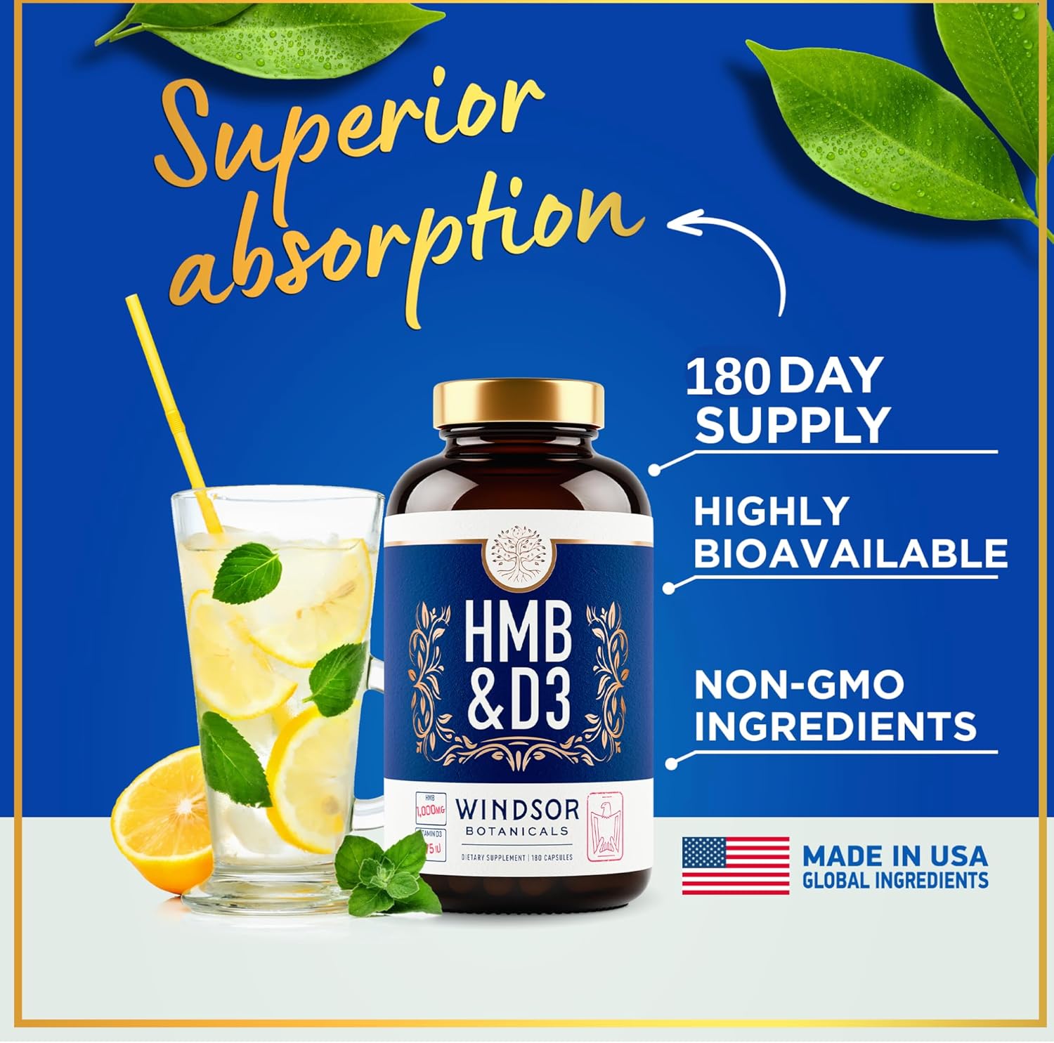 Suplemento de HMB y vitamina D3  Crecimiento muscular, fuerza, rendimiento y recuperación  B-hidroxi B-metilbutirato, calcio D3 Plus, suplementos de