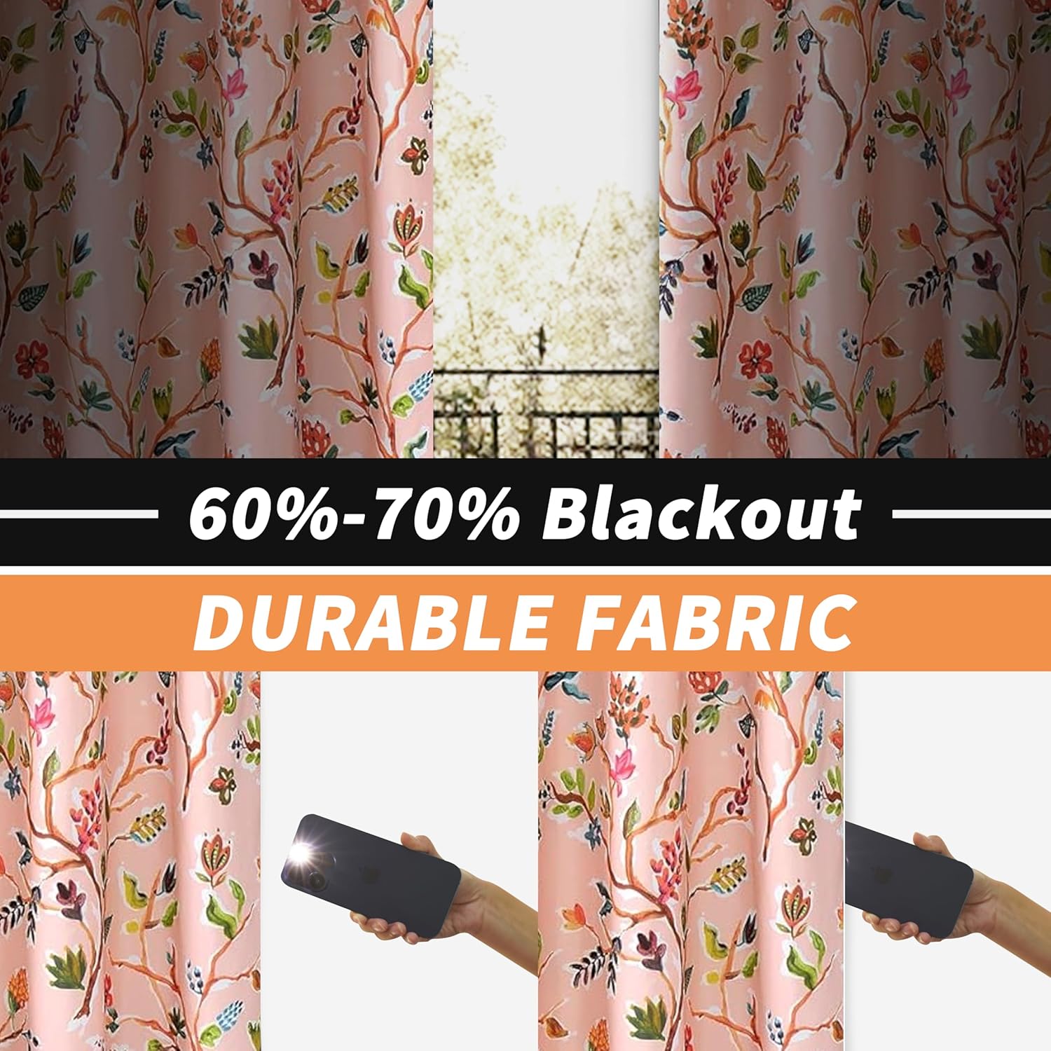 DriftAway Lauren – Cortina opaca con ojales para ventana, diseño de árbol de acuarela colorido, ahorro de energía, con aislamiento térmico, 2