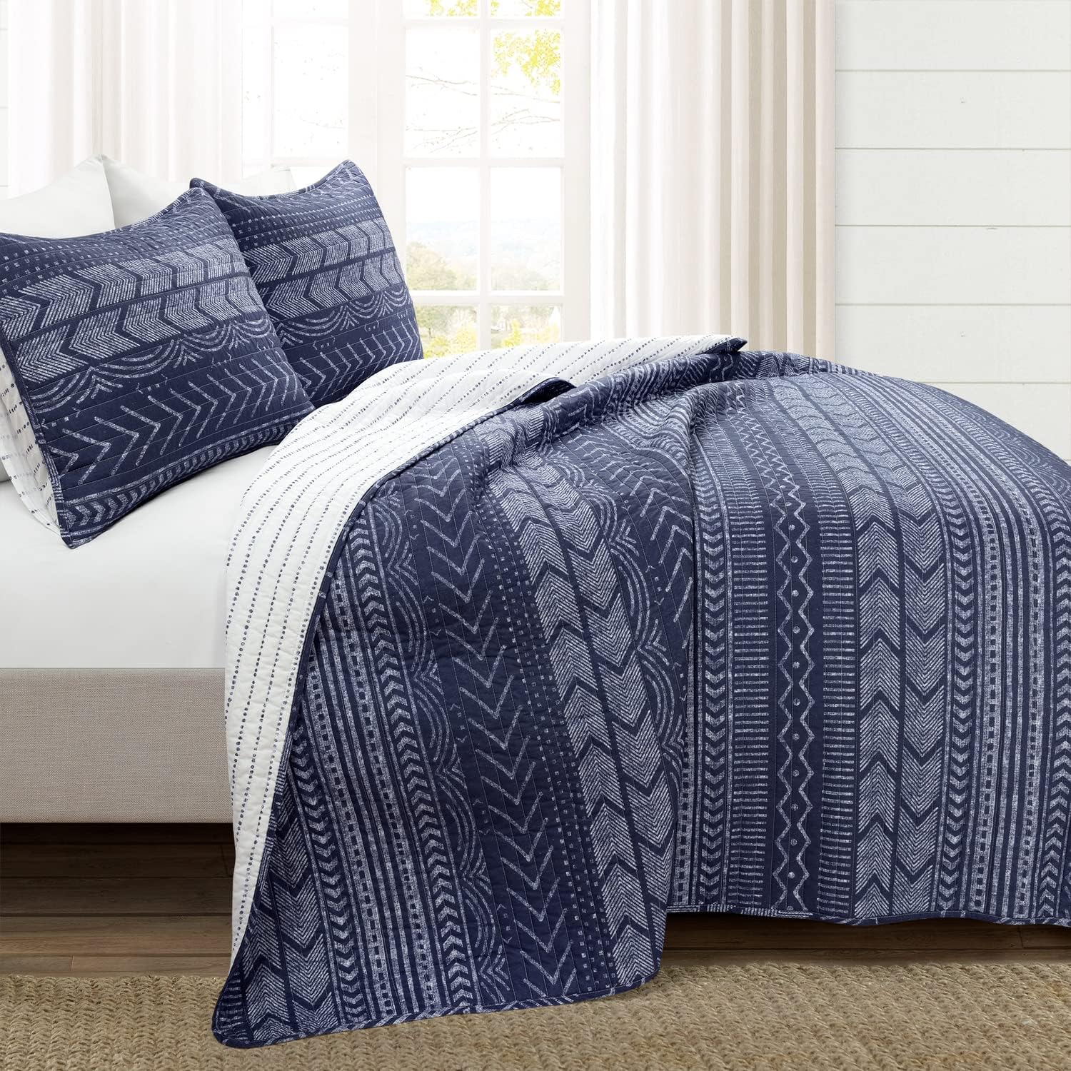 Lush Decor Hygge Geo – Juego de ropa de cama de 3 piezas con diseño a rayas, tamaño matrimonialqueen, color carbón