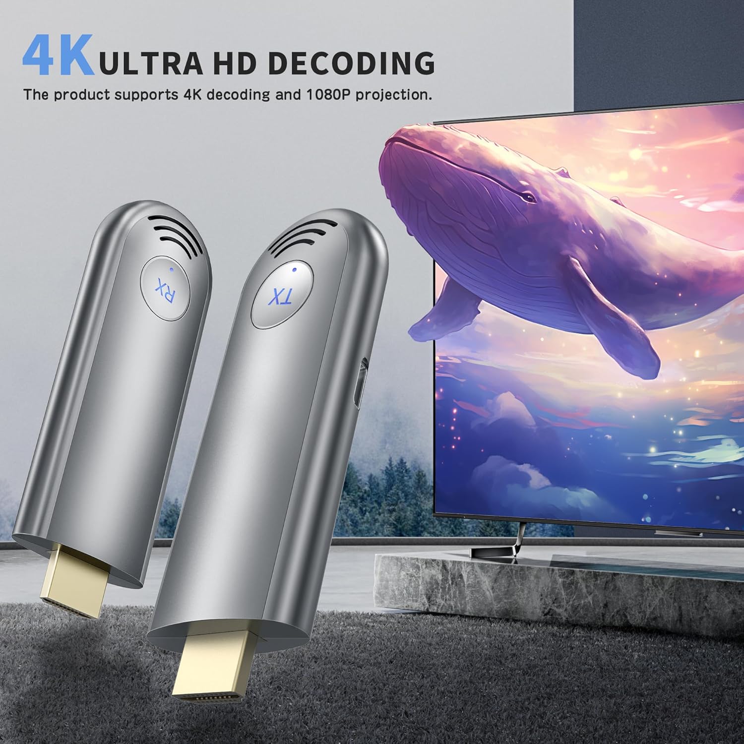 Transmisor y receptor HDMI inalámbrico, Plug & Play, kit extensor HDMI inalámbrico portátil 2.4G5G para transmitir video y audio a monitor desde