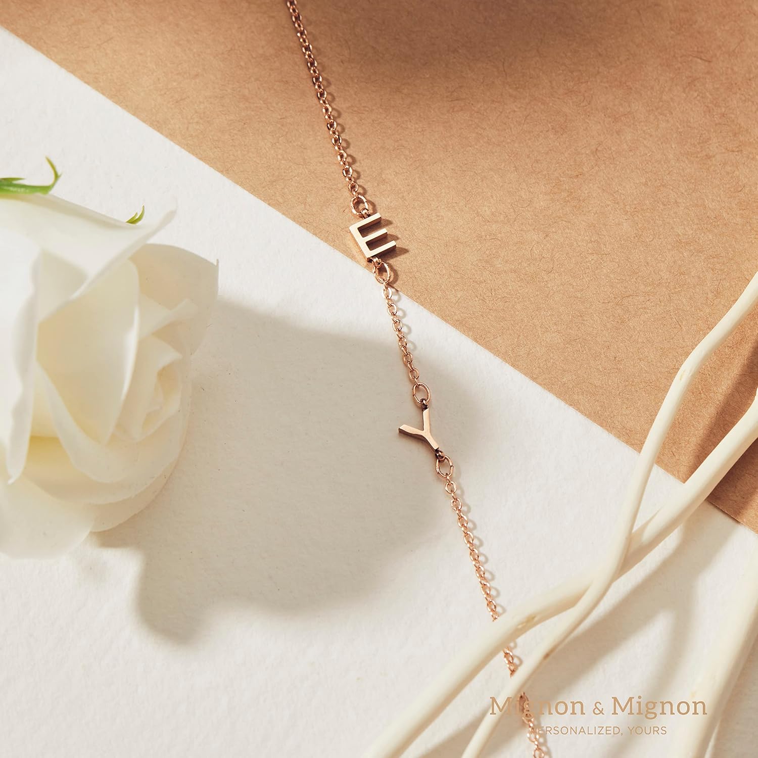 MignonandMignon Sideways Tiny Initial Necklace  Off Center Letter  Personalized Name  Mothers Day Perfect Gift for Mom -SIN