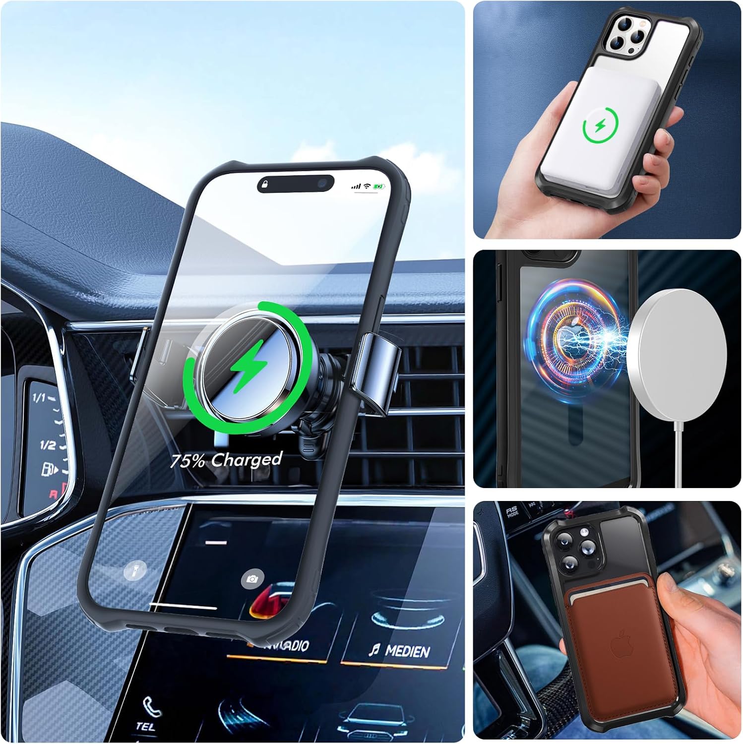 Funda MagSafe para iPhone 15 Pro protección contra caídas de 16 pies, marco de aluminio de titanio con parte trasera transparente para iPhone 15