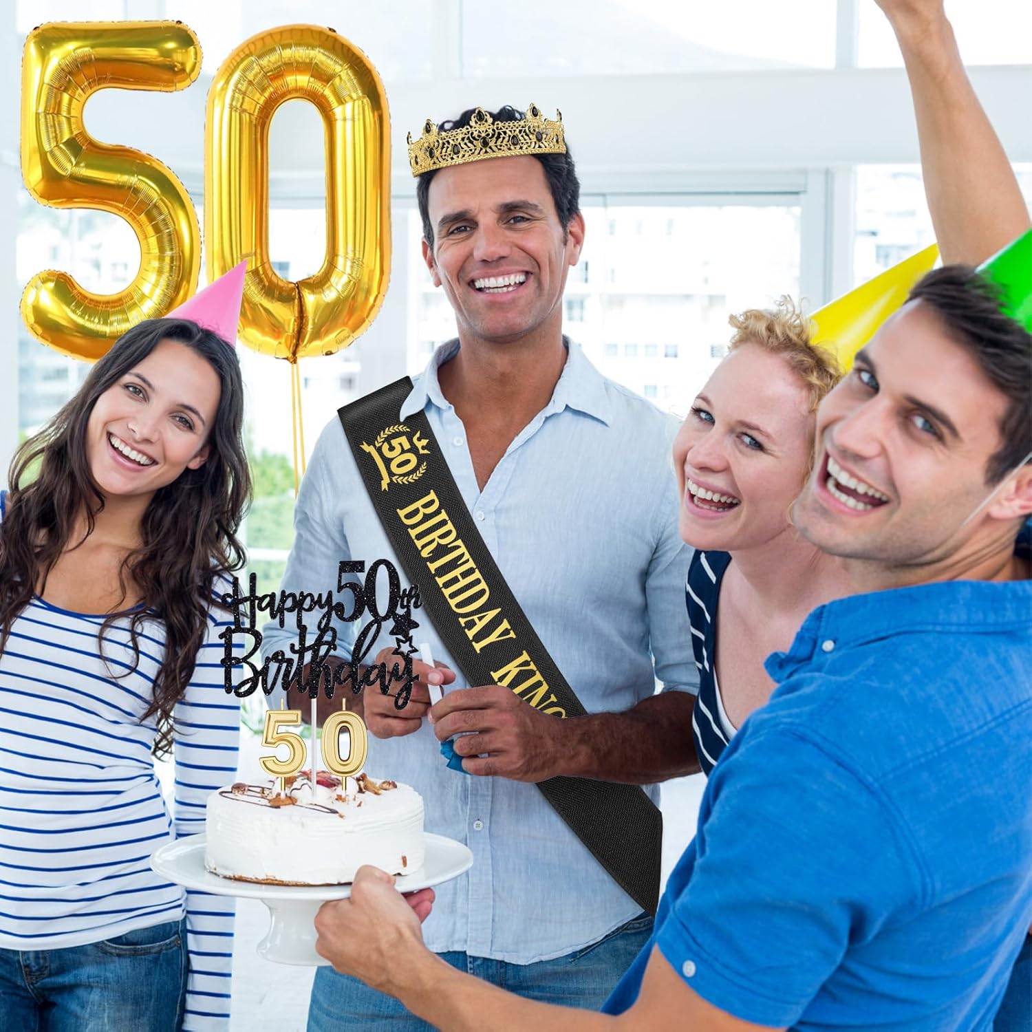 Regalos de cumpleaños 50 para hombres, decoraciones de cumpleaños número 50 para hombres, corona de cumpleaños King y banda de cumpleaños King y