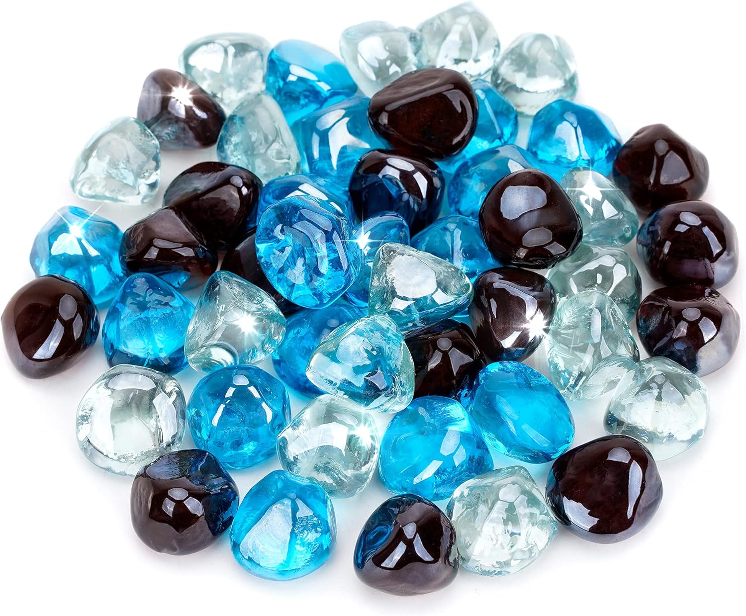 Stanbroil Diamantes de vidrio de fuego mezclados de 10 libras, vidrio de fuego de 12 pulgada mezclado con azul caribeño, hielo de cristal, brillo