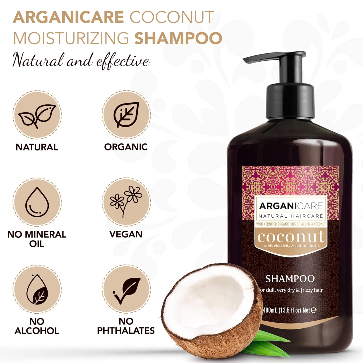 arganicare Hidratante Coco Champú con certificado Argán y Aceites de coco para Dull, muy seco y Frizzy 13,5Cabello FL oz