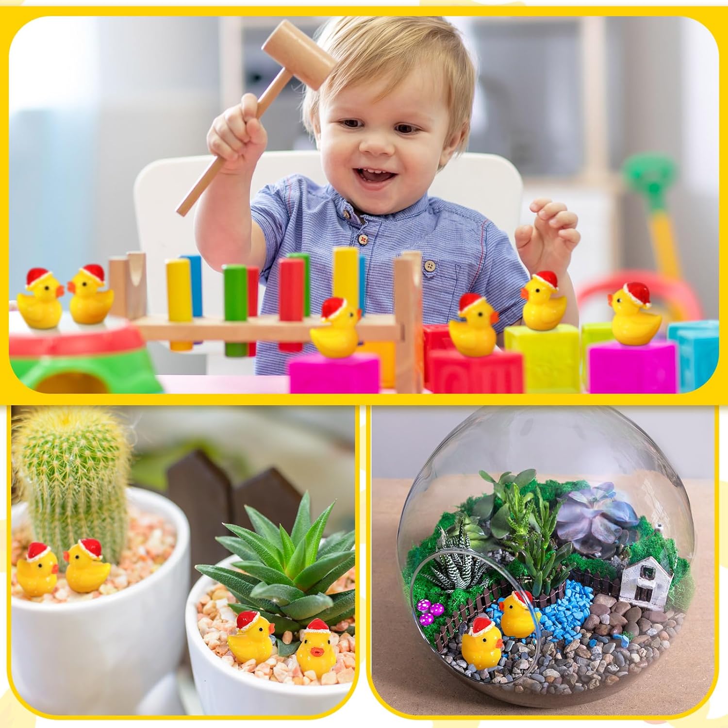 50 piezas de mini patos de Navidad, pequeños patos de resina a granel, mini sombrero de Navidad, figuras de pato, micro paisaje, jardín, acuario,