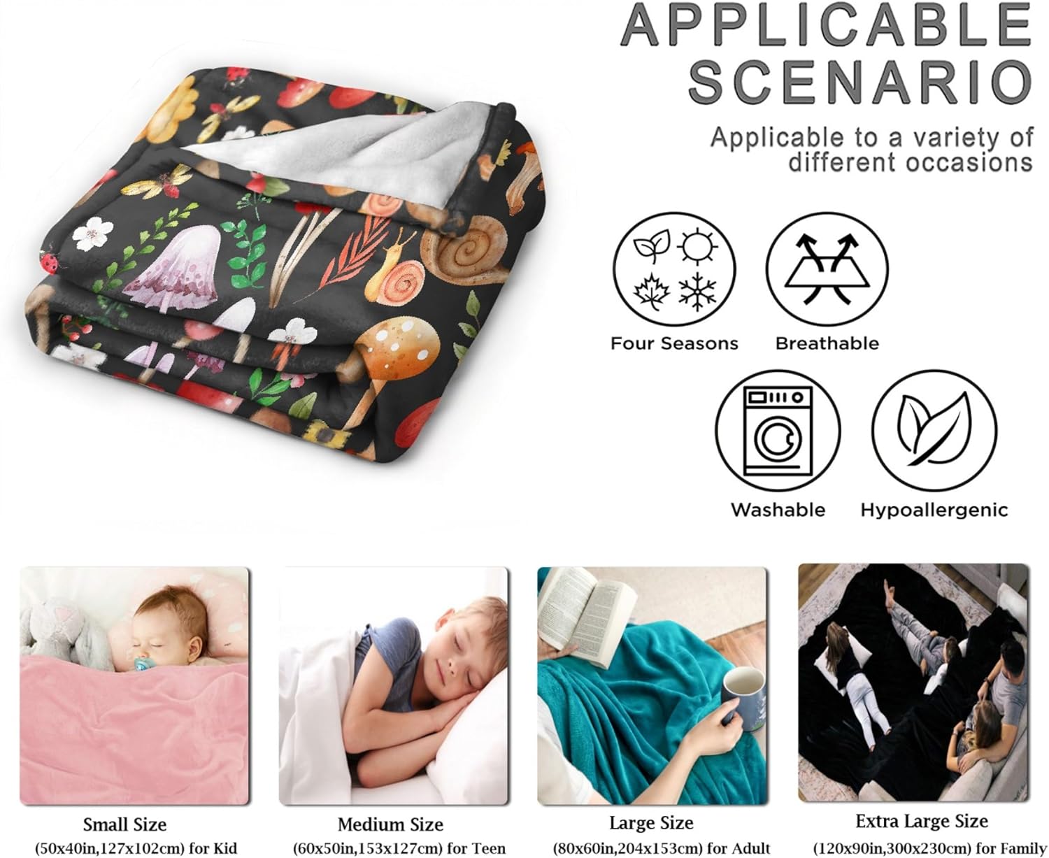 Manta de franela suave y ligera de regalo de hongos, adecuada para cama, sala de estar y viajes, de 80 x 60 pulgadas, para Audlt