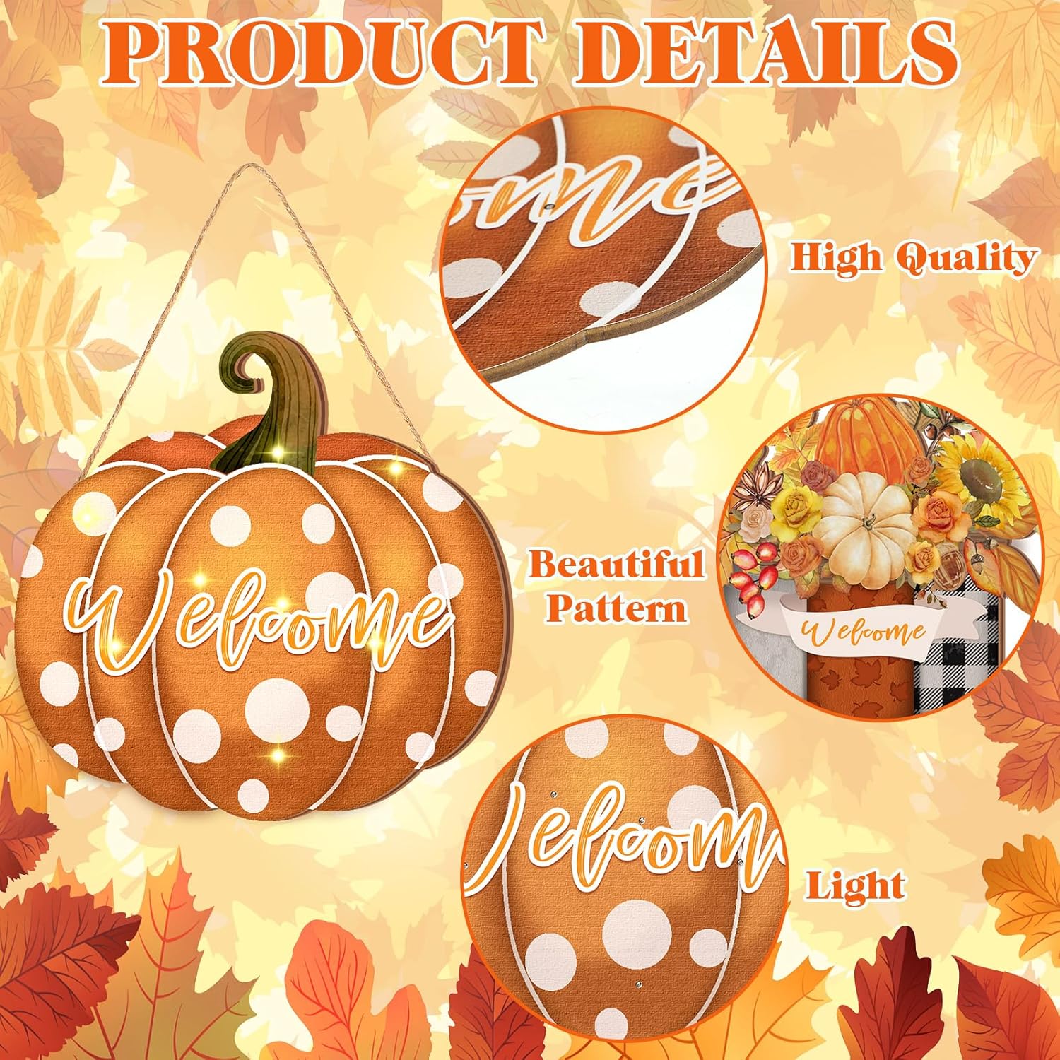 Amyhill 2 letreros iluminados de bienvenida de otoño para puerta delantera, LED, madera, calabaza, hoja de arce, decoración para colgar en Acción de