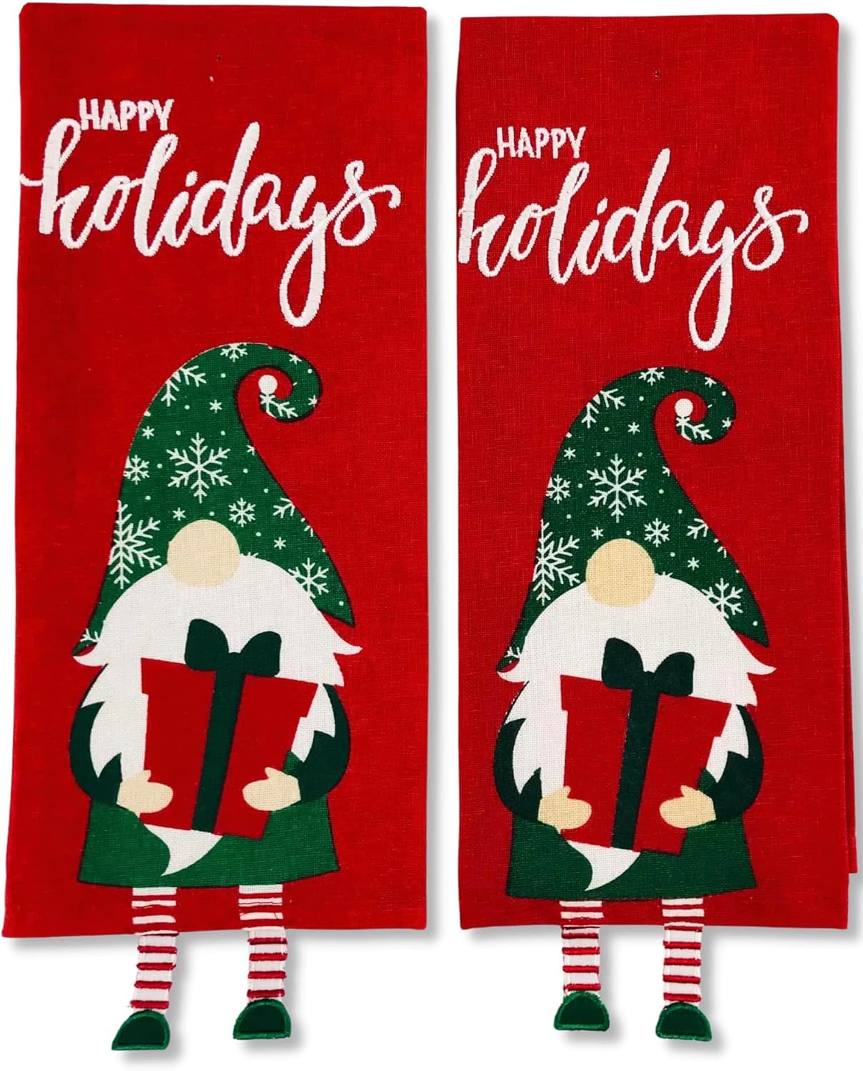 Juego de toallas de cocina de gnomo de Navidad de invierno bordado divertido Love You Note y lindo gnomo con colgantes de pies
