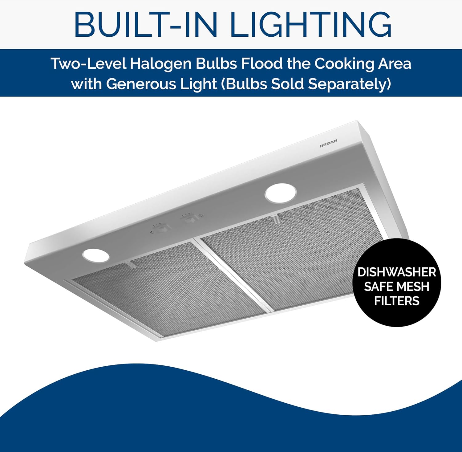 Broan-NuTone BCSD136BL Glacier – Campana extractora de cocina con luz BCSD, BCSD136WW