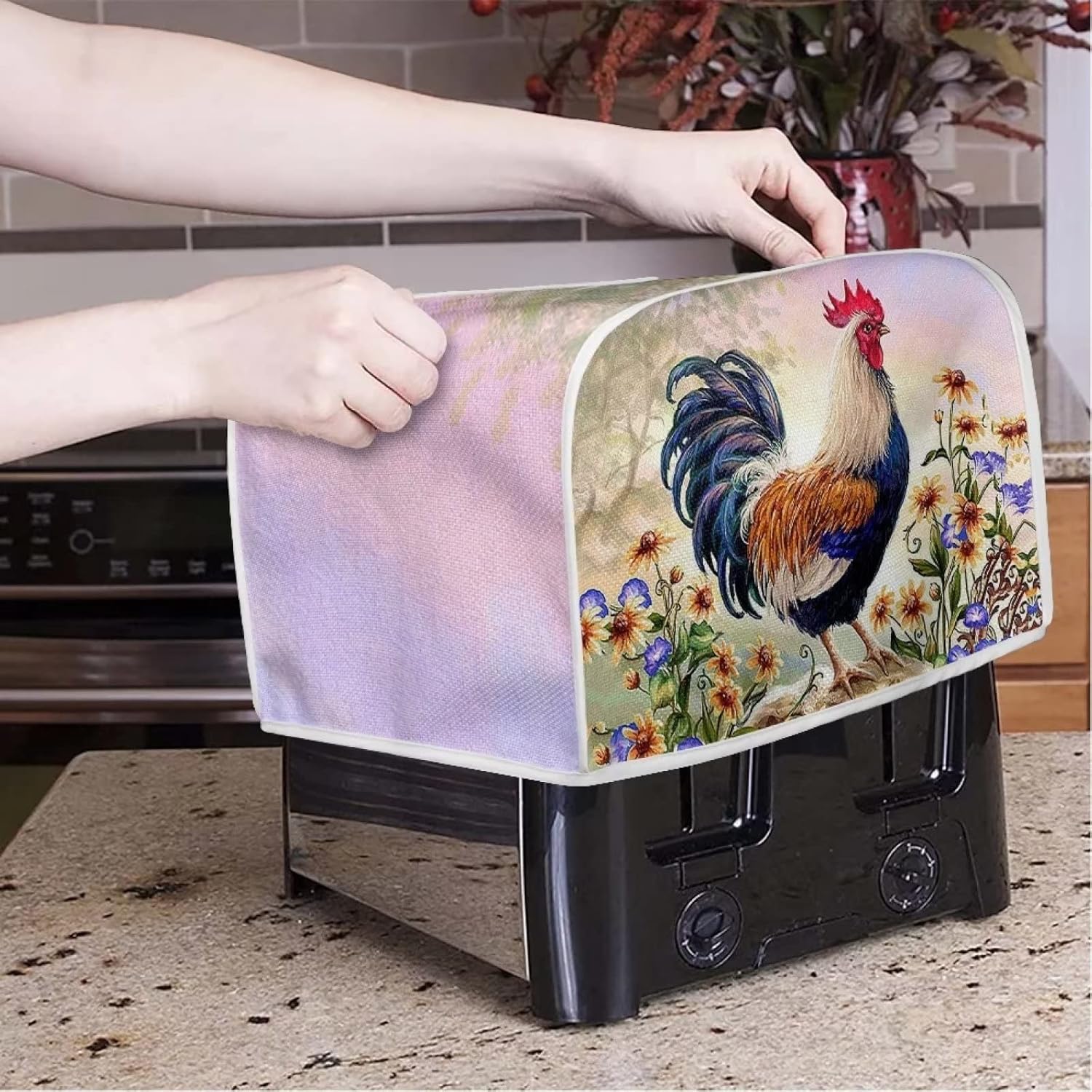 ZFRXIGN Fundas para tostadora de pollo con flores, cubierta de polvo para tostadora, bolsa de tostadora, fundas para electrodomésticos, tostadora,