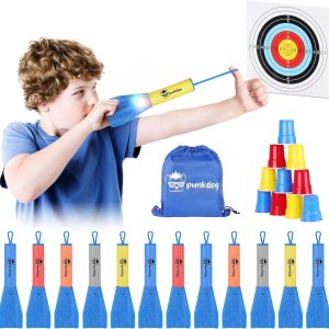 Paquete de 12 juguetes de cohetes de espuma LED, 10 tazas de dardos y objetivo plegable de 15.8 x 15.8 pulgadas, juego y actividades al aire libre, Paquete de 12 juguetes de cohetes de espuma LED, 10 tazas de dardos y objetivo plegable de 15.8 x 15.8 pulgadas, juego y actividades al aire libre,