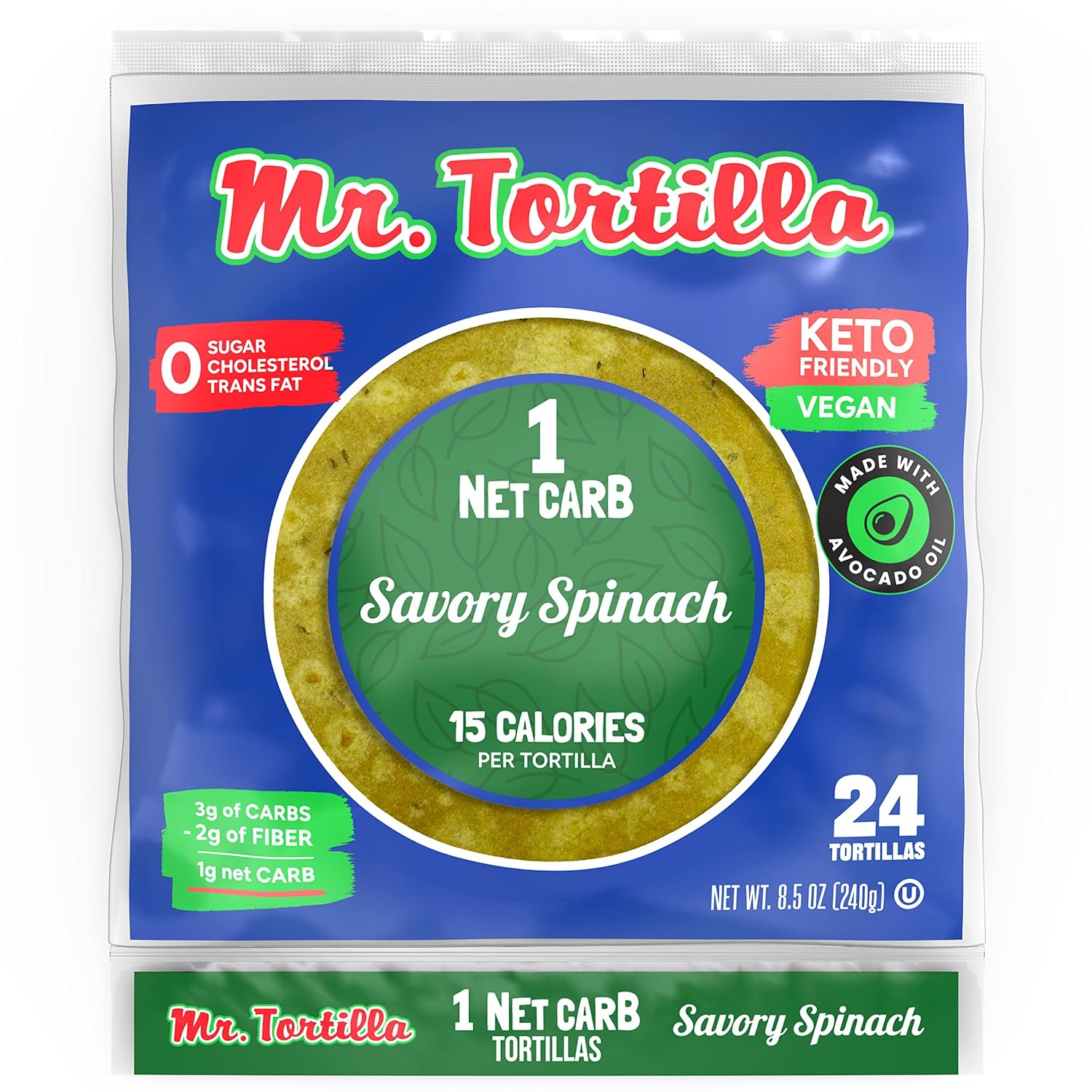Mr. Tortilla – Tortillas de 1 carbohidrato neto (espinacas sabrosas, 24 unidades (paquete de 1))