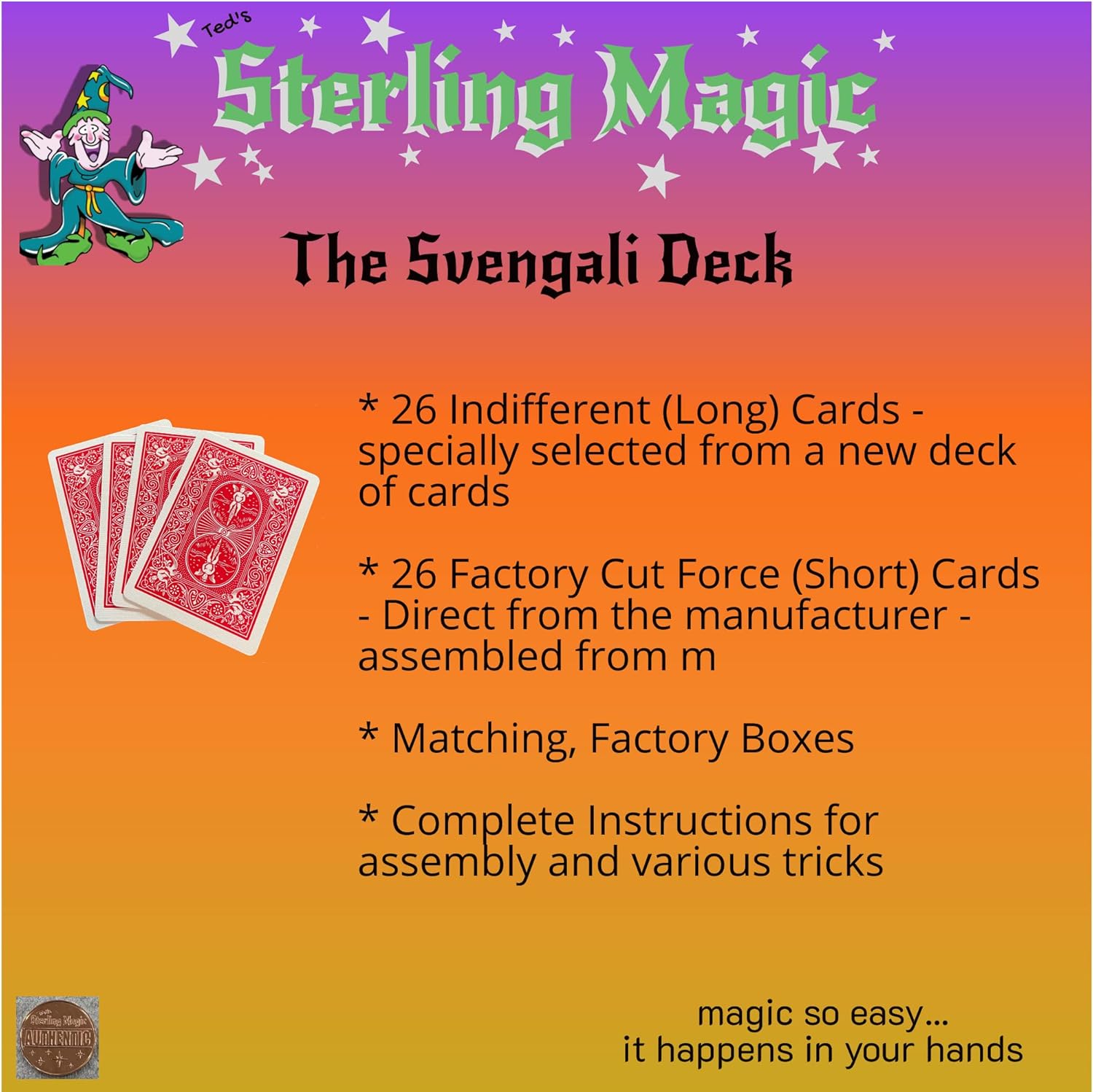 Ted’s Sterling Magic Bicicleta Svengali Deck Trick en la parte trasera roja, traje de diamantes, elige tu tarjeta de fuerza (Queen)