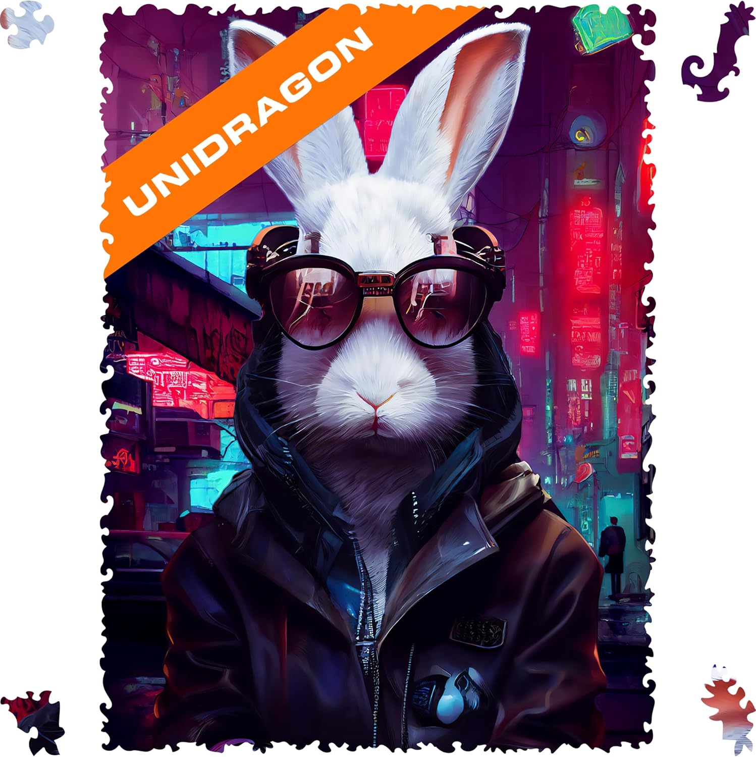 UNIDRAGON Rompecabezas de madera originales  Pop Art Cyber Rabbit, 250 piezas, 12.6 x 9 pulgadas, hermoso paquete de regalo, forma única, el mejor