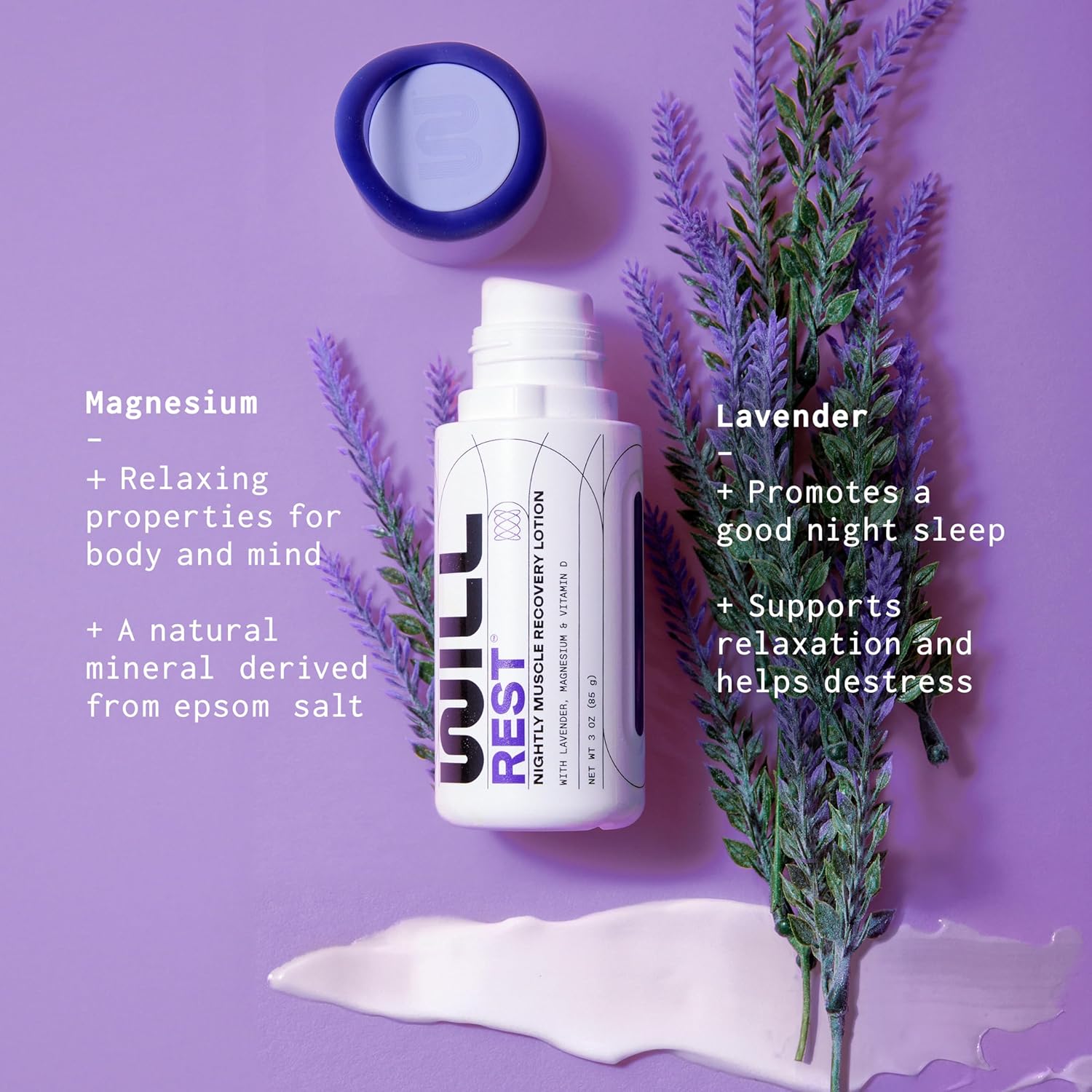 WILL Perform Loción de magnesio para dormir por Serena Williams I Nightly Topical Magnesium Cream para recuperación muscular y relajación I Loción