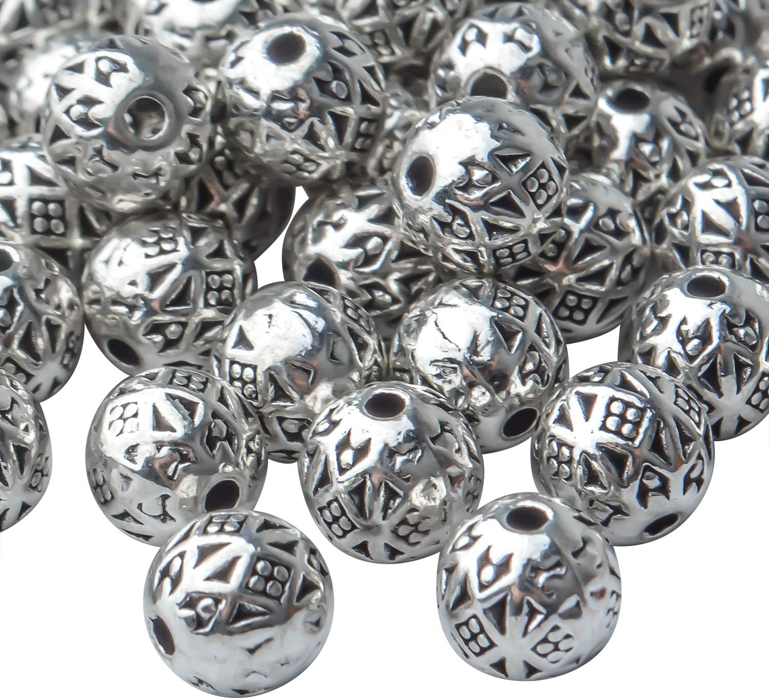 BronaGrand 100 espaciadores de cuentas tibetanas de plata antigua, espaciadores de bolas de Rondelle, cuentas sueltas para joyería, cuentas redondas