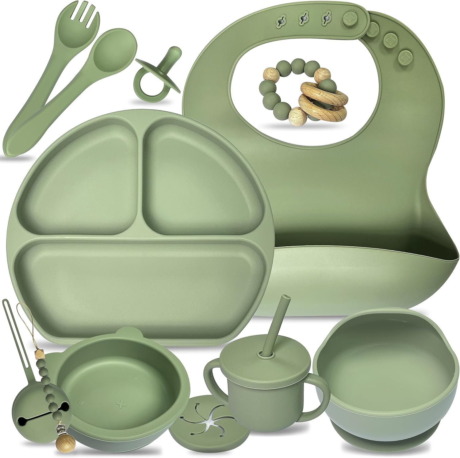 Paquete de 14 suministros de destete LED para bebés, juego de alimentación de bebé de silicona, juego de platos y cuencos para niños, platos para