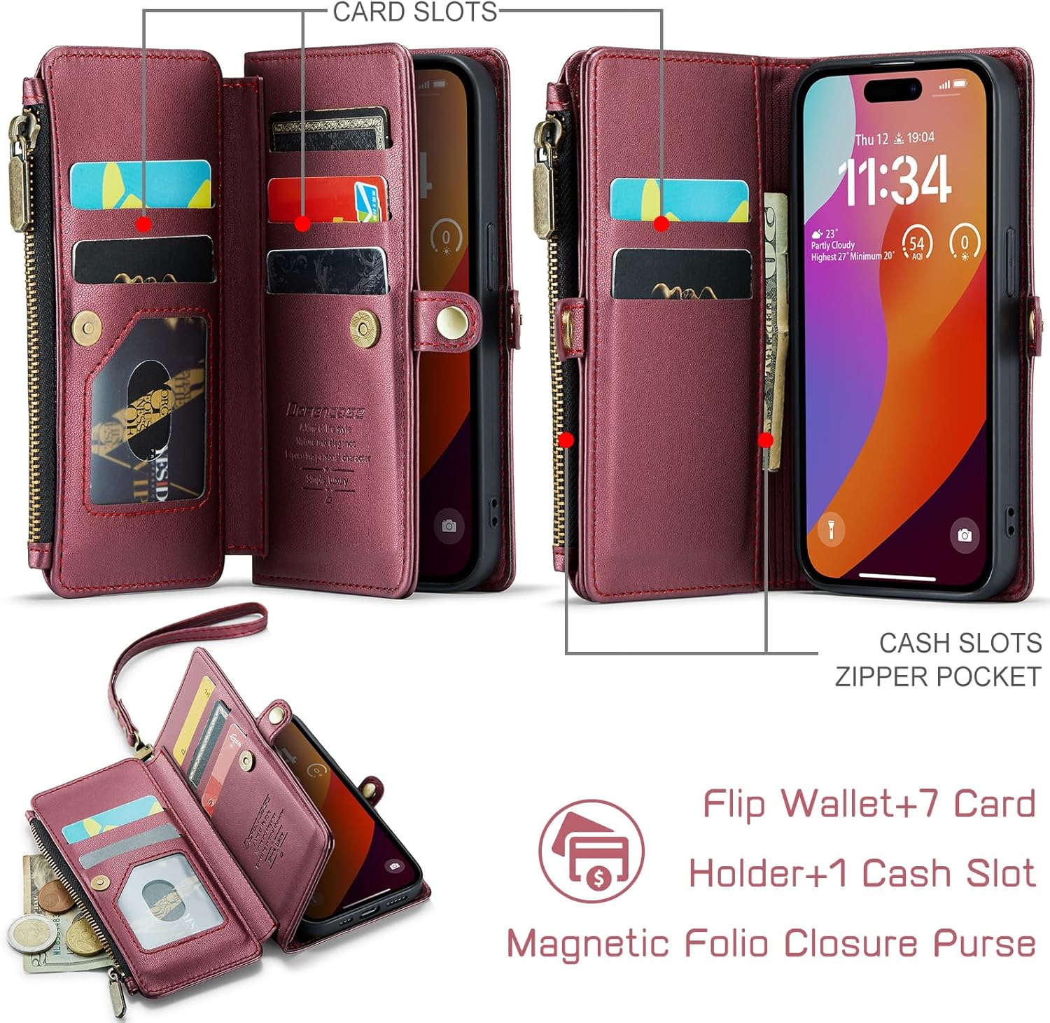 Defencase Funda para iPhone 15 Pro, bloqueo RFID, funda tipo cartera para iPhone 15 Pro para mujeres y hombres con tarjetero de crédito con