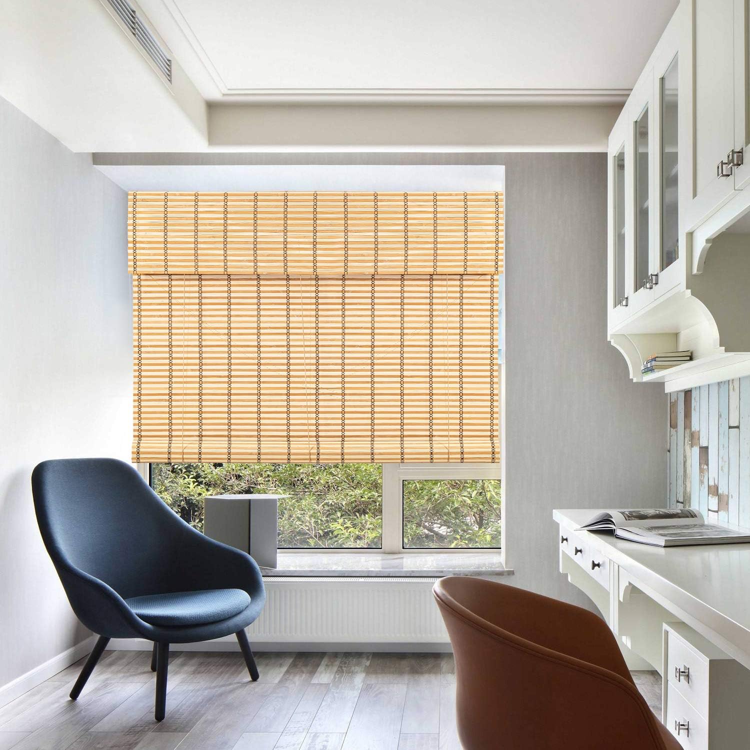 TJ Global – Persiana enrollable de bambú para ventana, parasol con filtro de luz