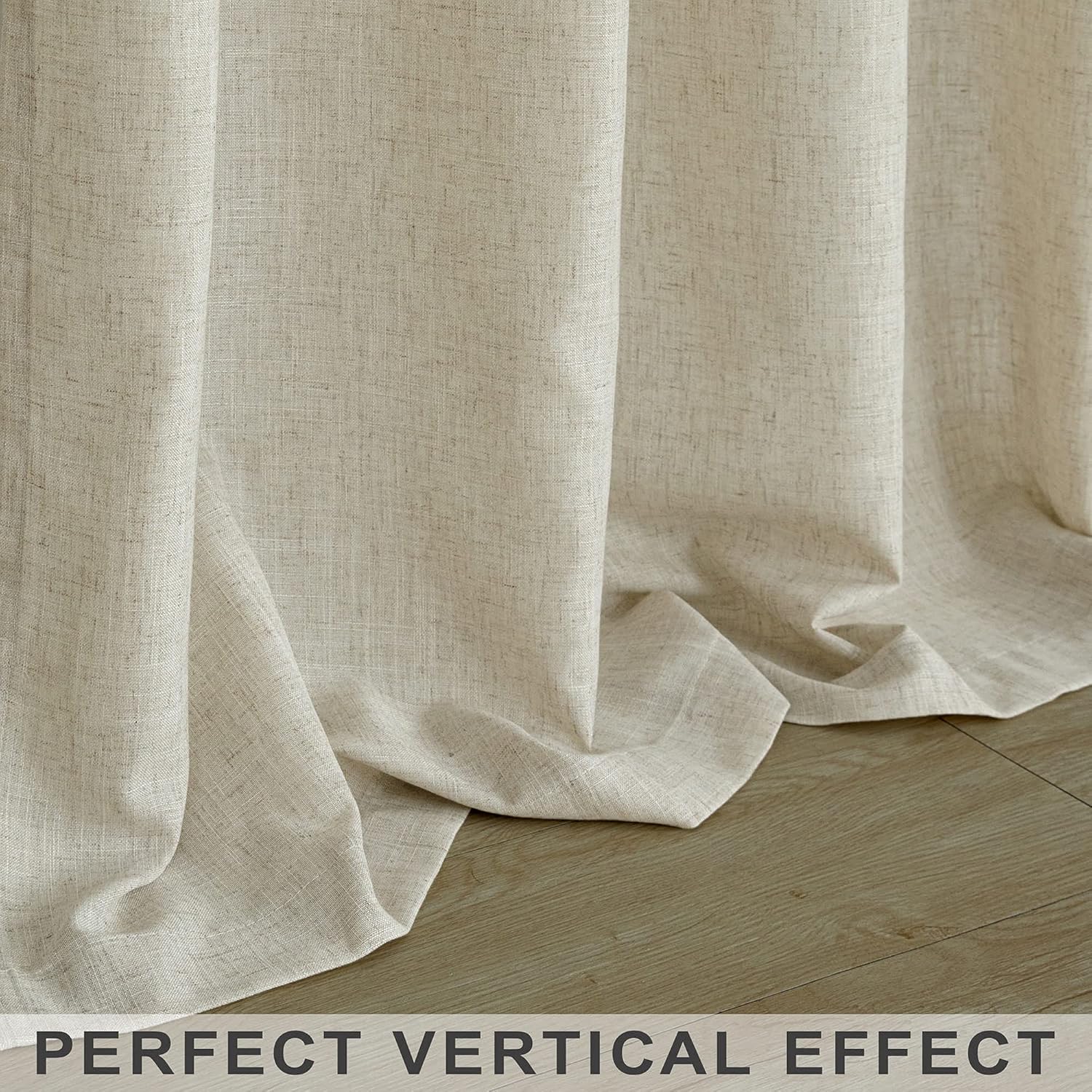 Cortinas largas de lino transparentes de lino de 120 pulgadas de largo para comedor, 2 paneles con bolsillo para barra, cortinas texturizadas de