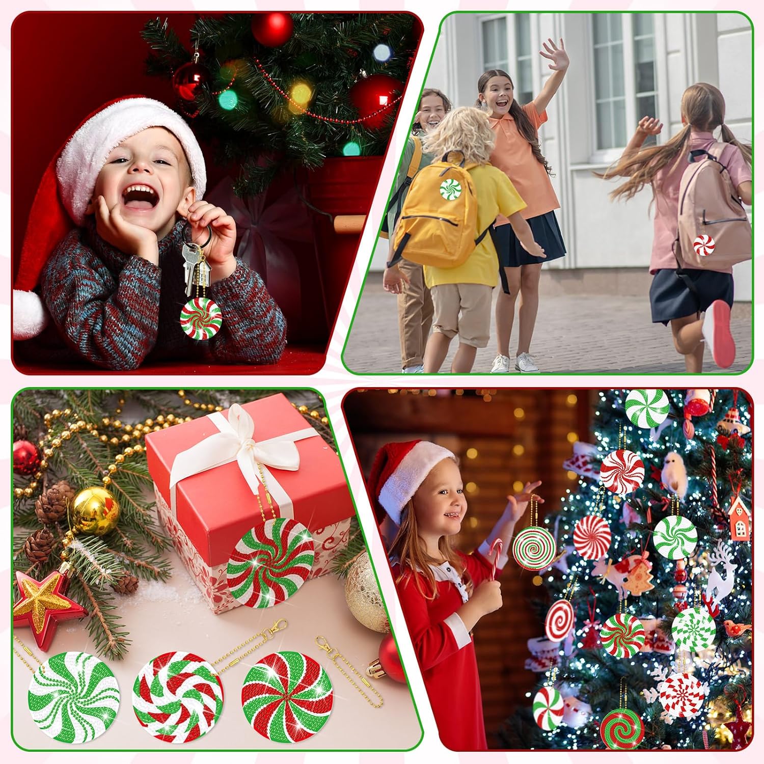 Tondiamo Juego de 20 llaveros de pintura de diamantes de Navidad 5D, colgantes de arte de diamantes de doble cara para decoración de fiestas de