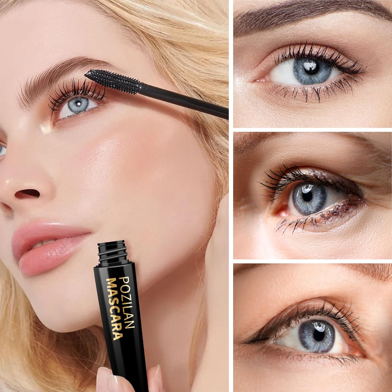 Máscara impermeable negra con peine de pestañas, rímel natural negro volumen y longitud para maquillaje, alargamiento, voluminización, larga duración