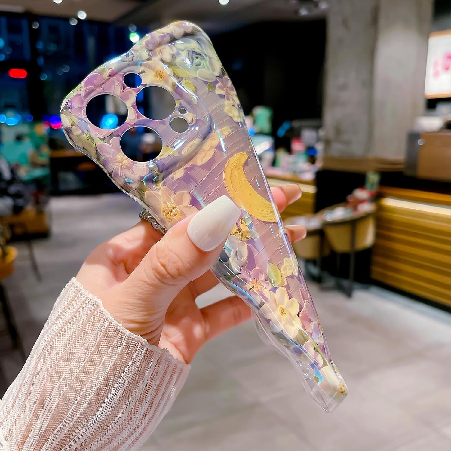 Funda para iPhone 13 Pro Max, colorida pintura al óleo retro flor linda rizada con borde floral para mujeres y niñas, protección de cámara, funda