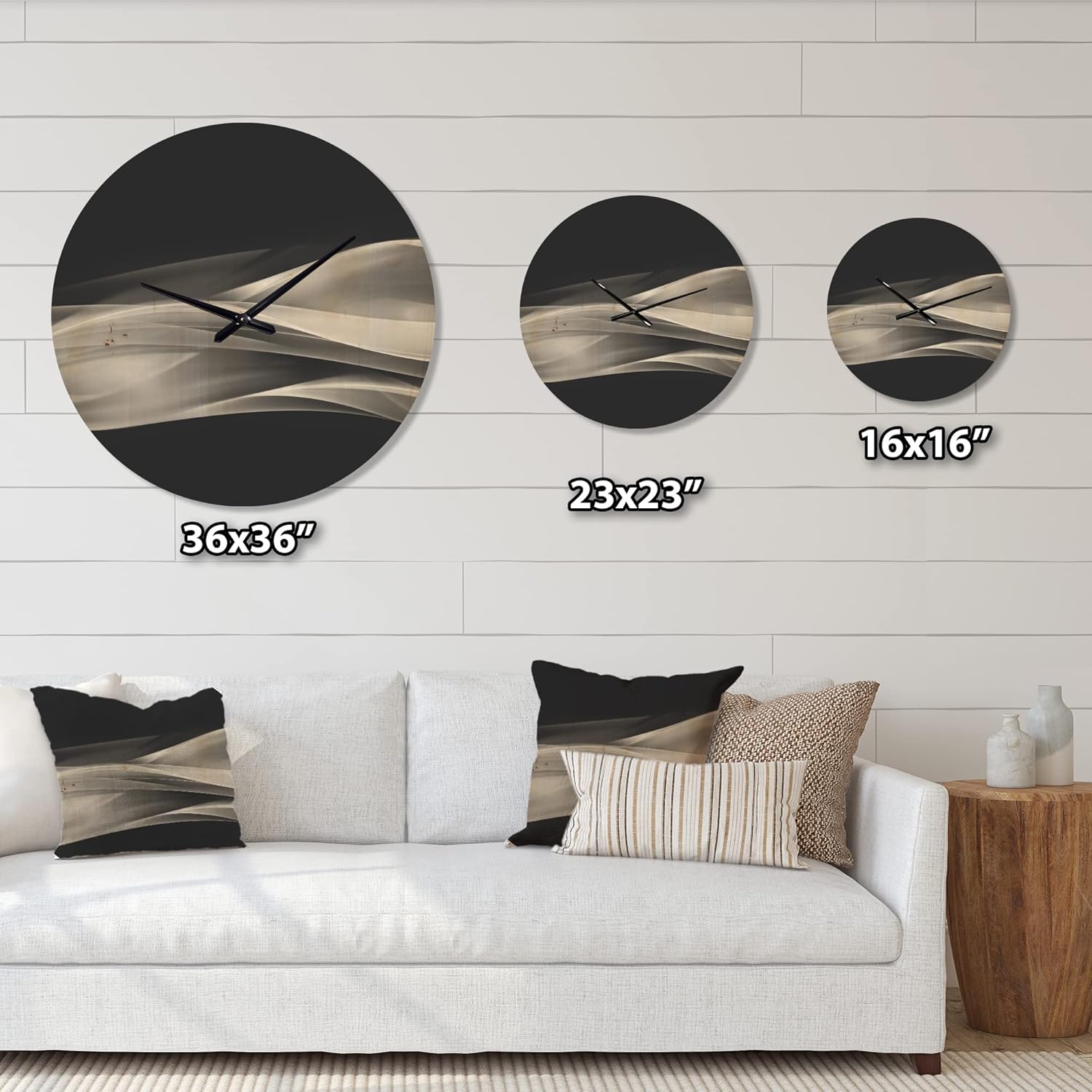 DesignQ Reloj de pared de madera moderno con diseño de fractal brillante sobre negro, grande, decorativo, moderno, reloj de pared de gran tamaño