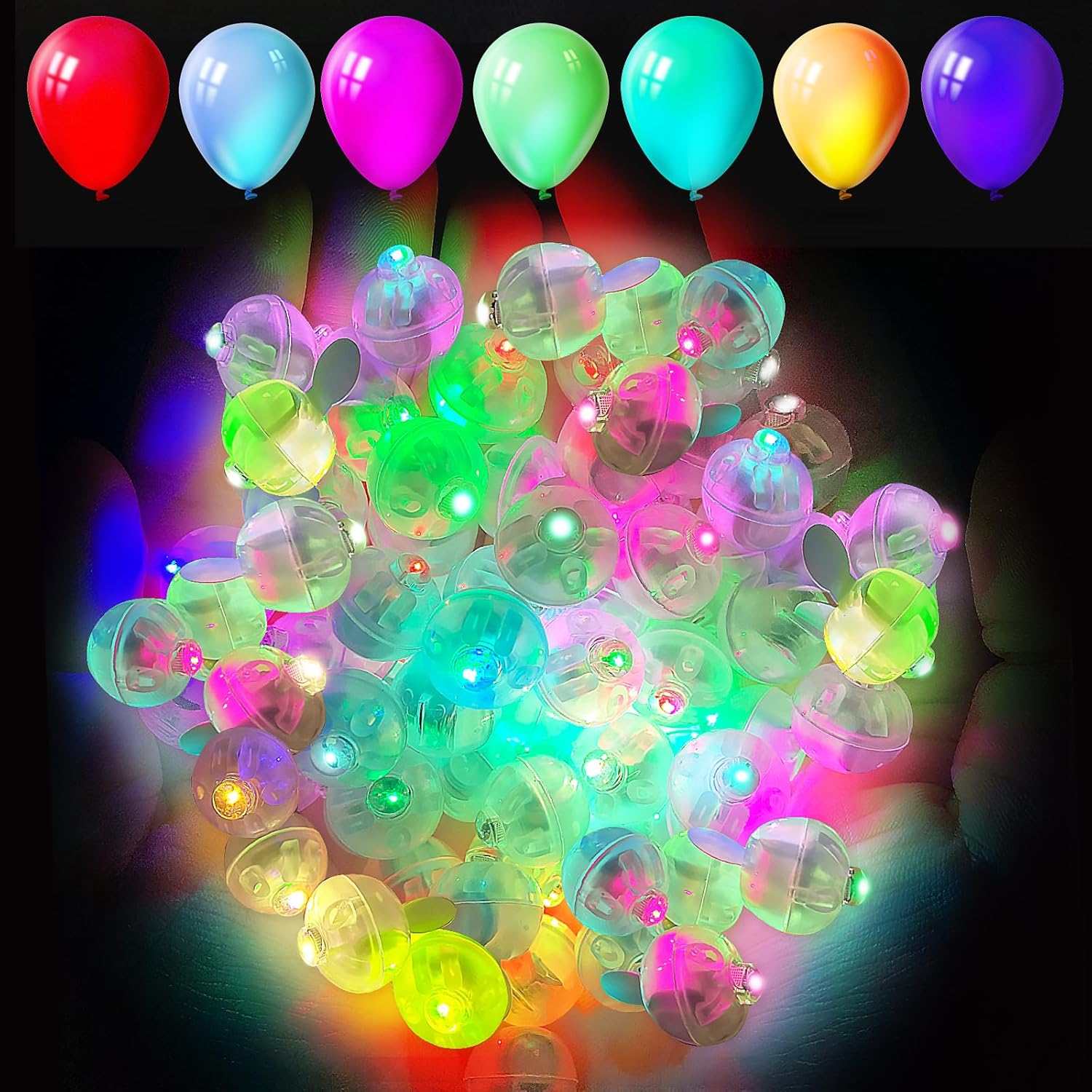 Aogist 50 luces de globo multicolor, mini luz impermeable de largo tiempo de espera, funciona con pilas, lámpara de bola LED redonda para globos de
