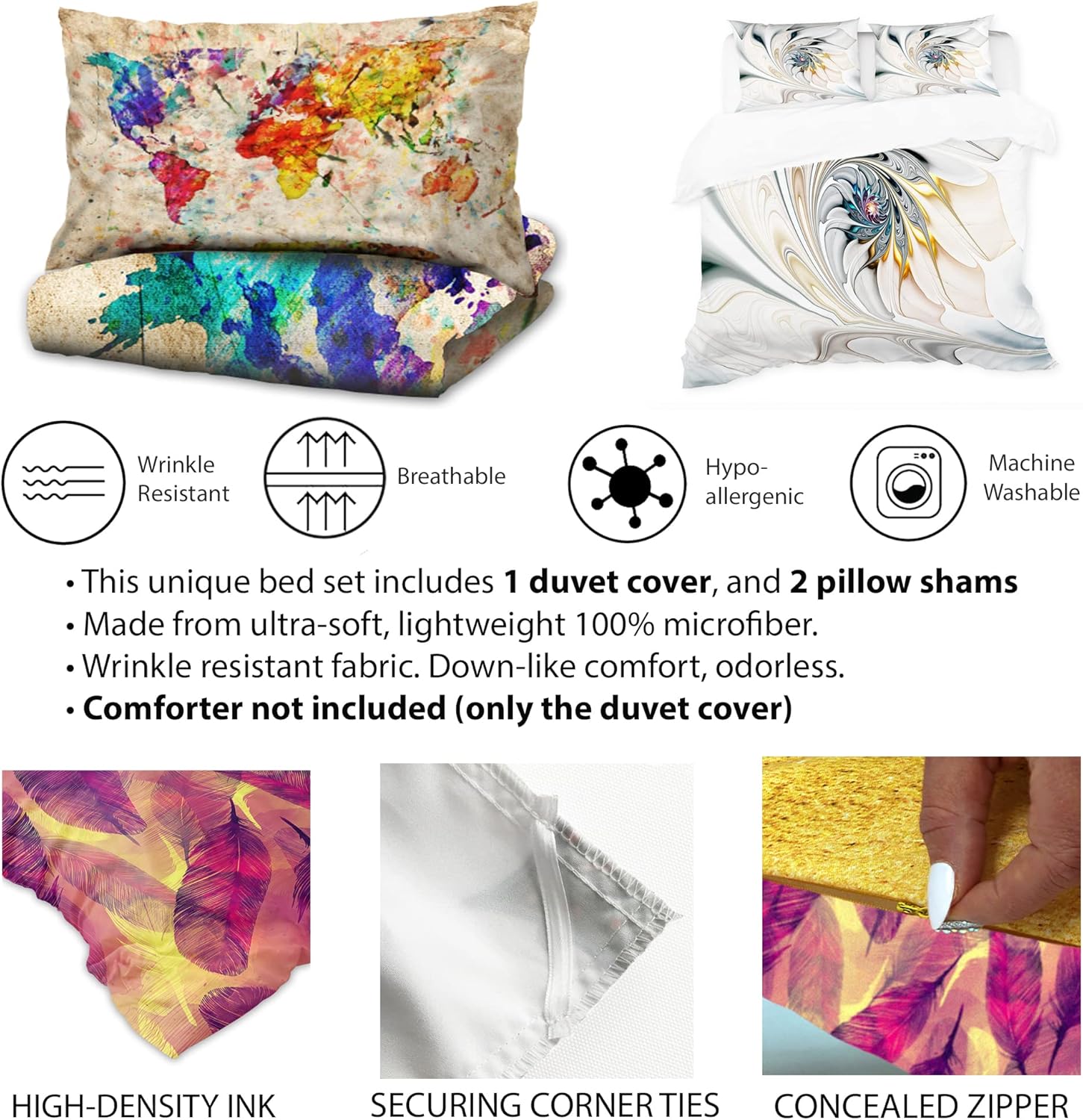 DesignQ Juego de funda de edredón moderno y contemporáneo con textura de plumas, juego de funda de edredón dorado tamaño Queen, juego de ropa de