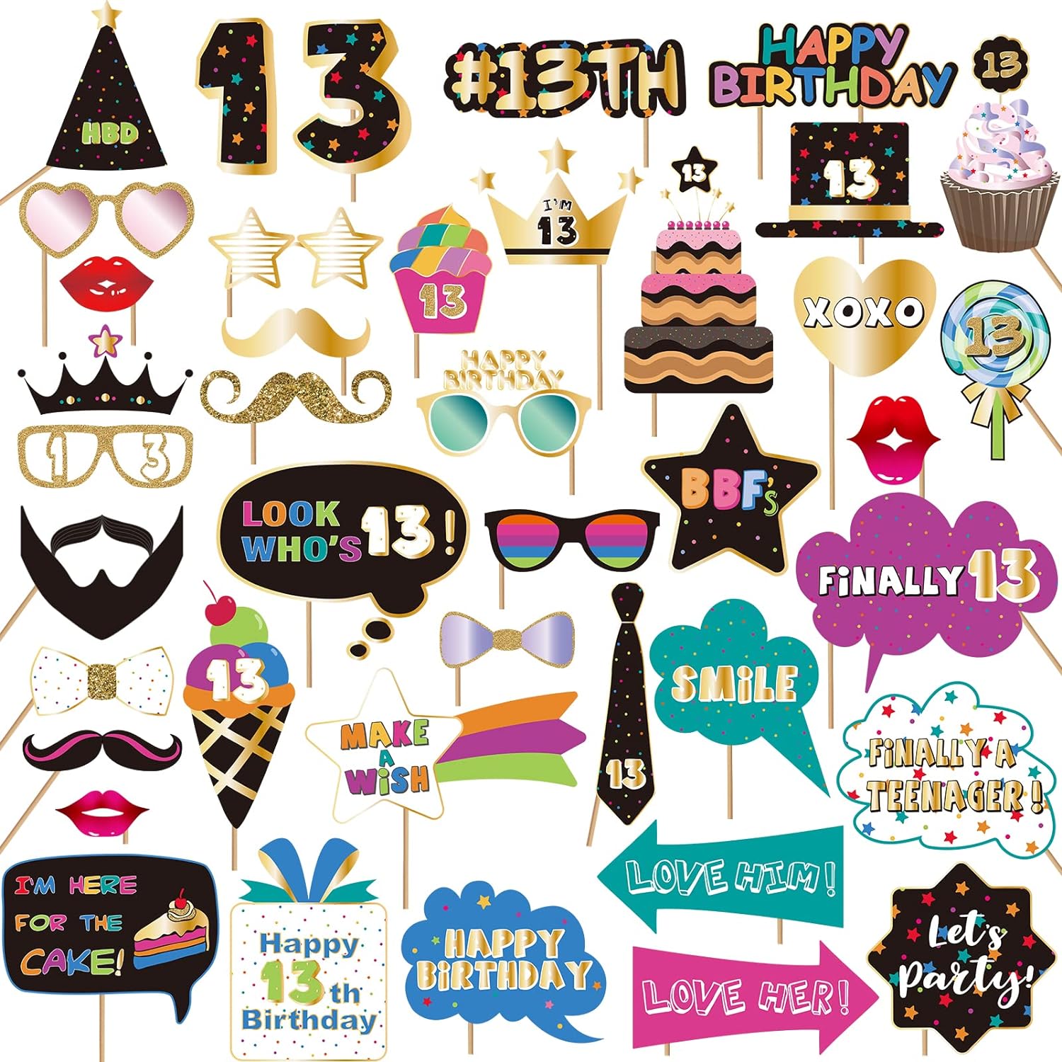 BRT Bearingshui Accesorios para cabina de fotos 13 accesorios para fiestas de cumpleaños, letreros y decoraciones
