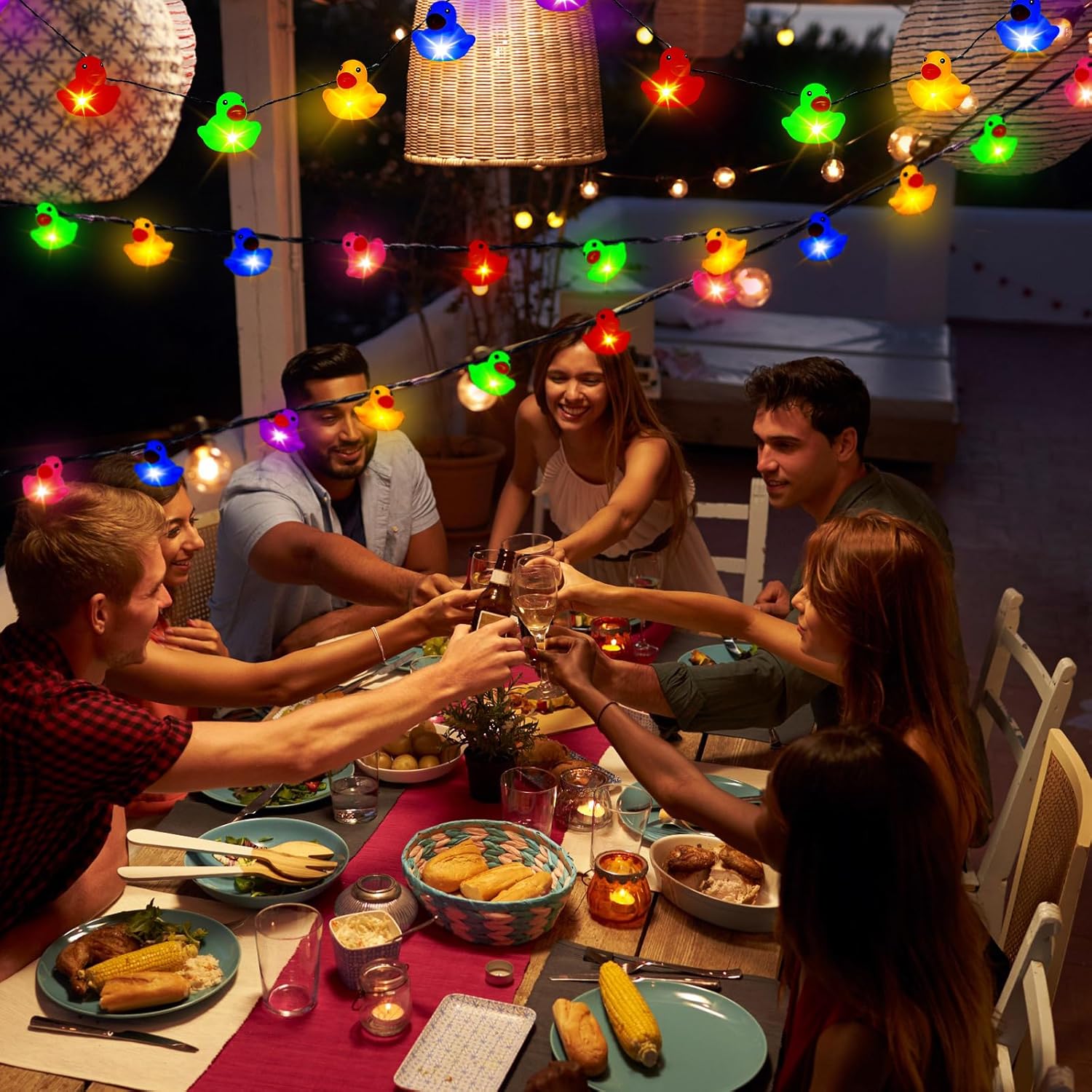 Deekin Guirnalda de luces LED de goma con forma de pato de 100200 luces LED para árbol de Navidad, pato, funciona con pilas, luces decorativas para