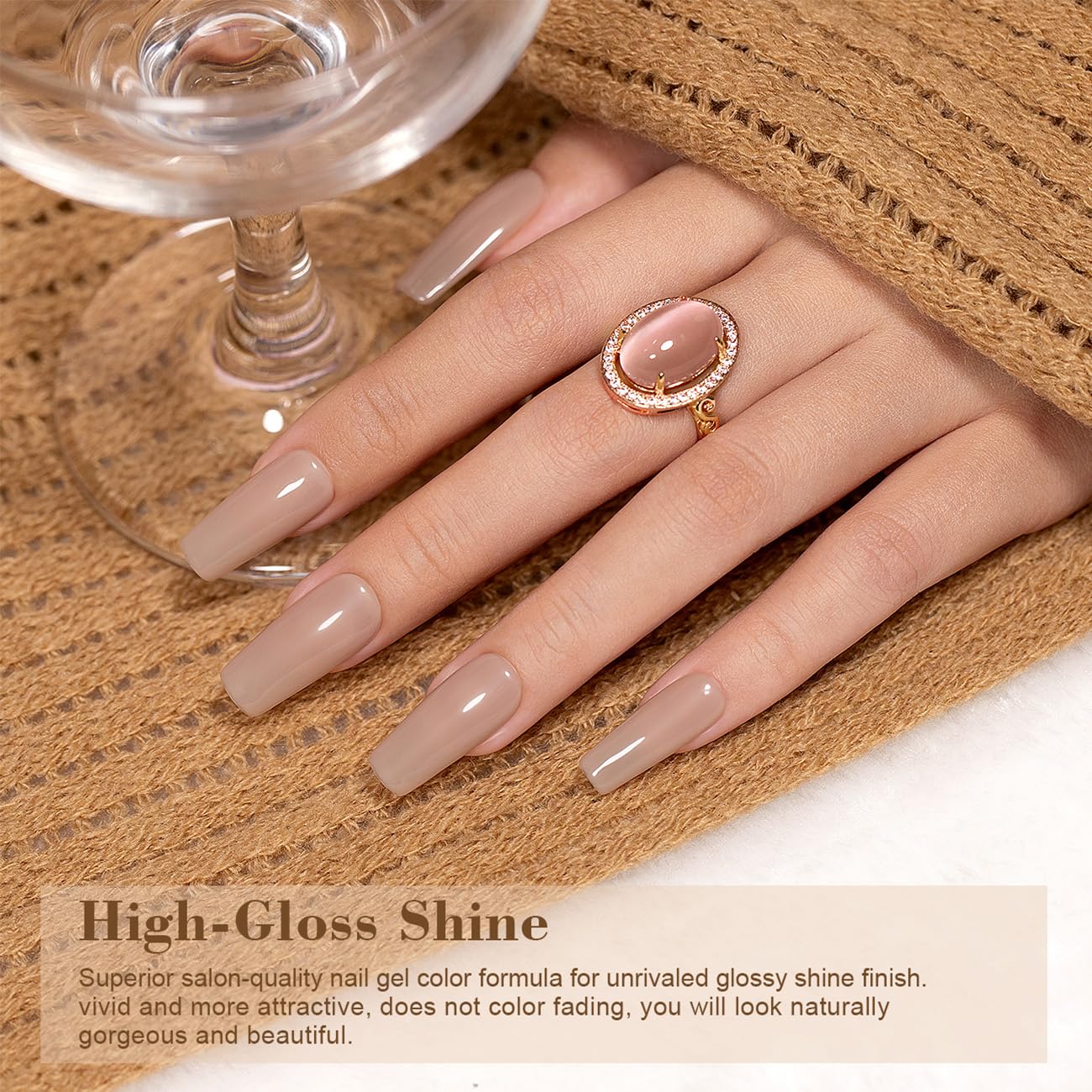 RARJSM Esmalte de uñas de gel color nude transparente marrón claro rosa tono de piel neutro, esmalte de uñas en gel transparente gelatina, 0.5 onzas
